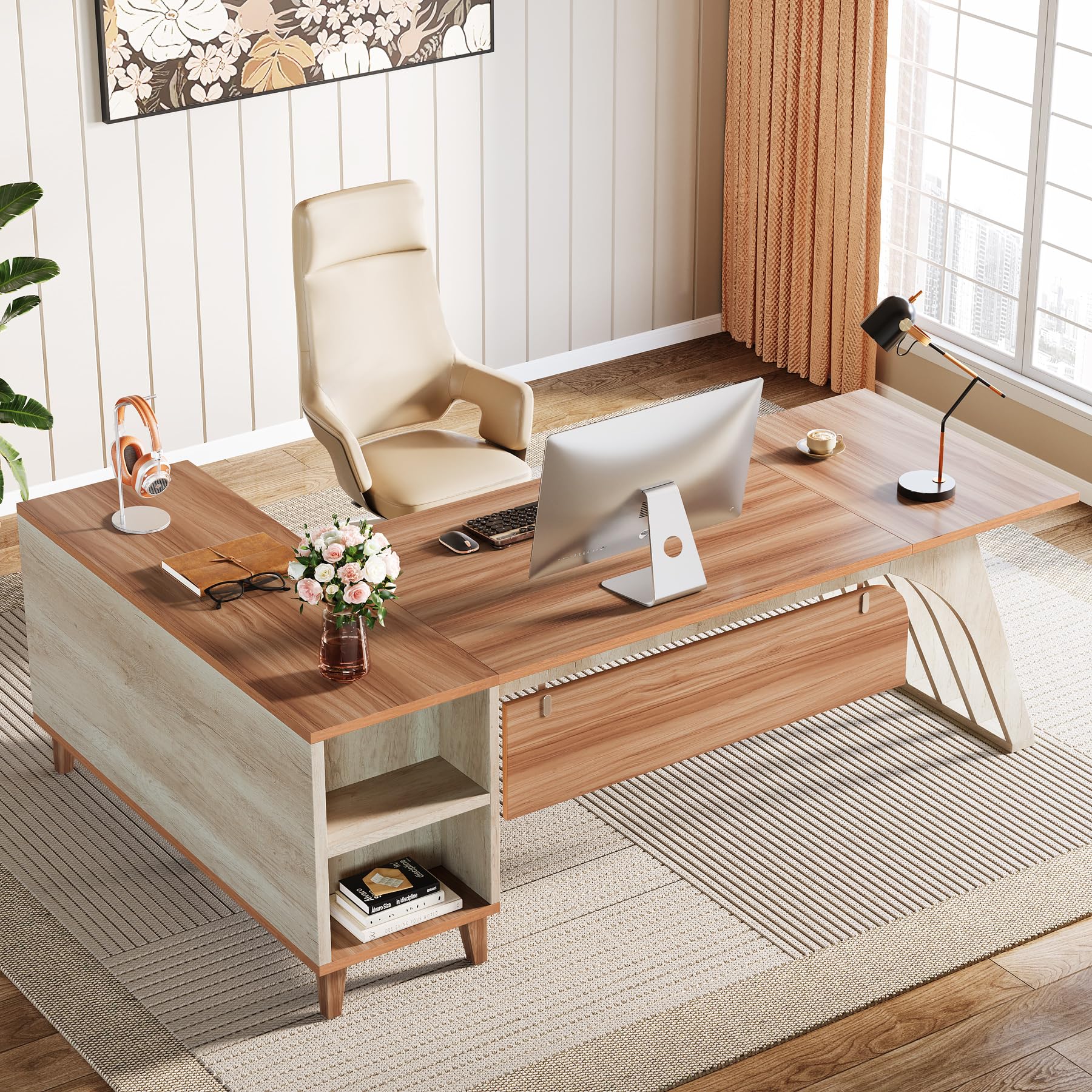 L-Shaped Executive Desk with Storage