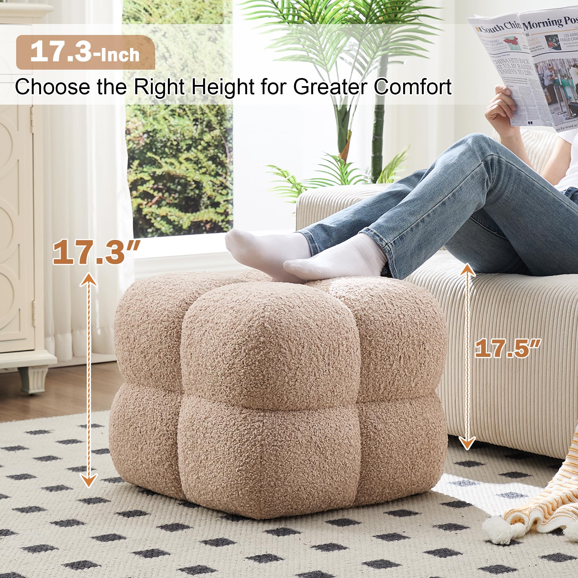 Square Pouf Ottoman Fuzzy Sherpa Footrest