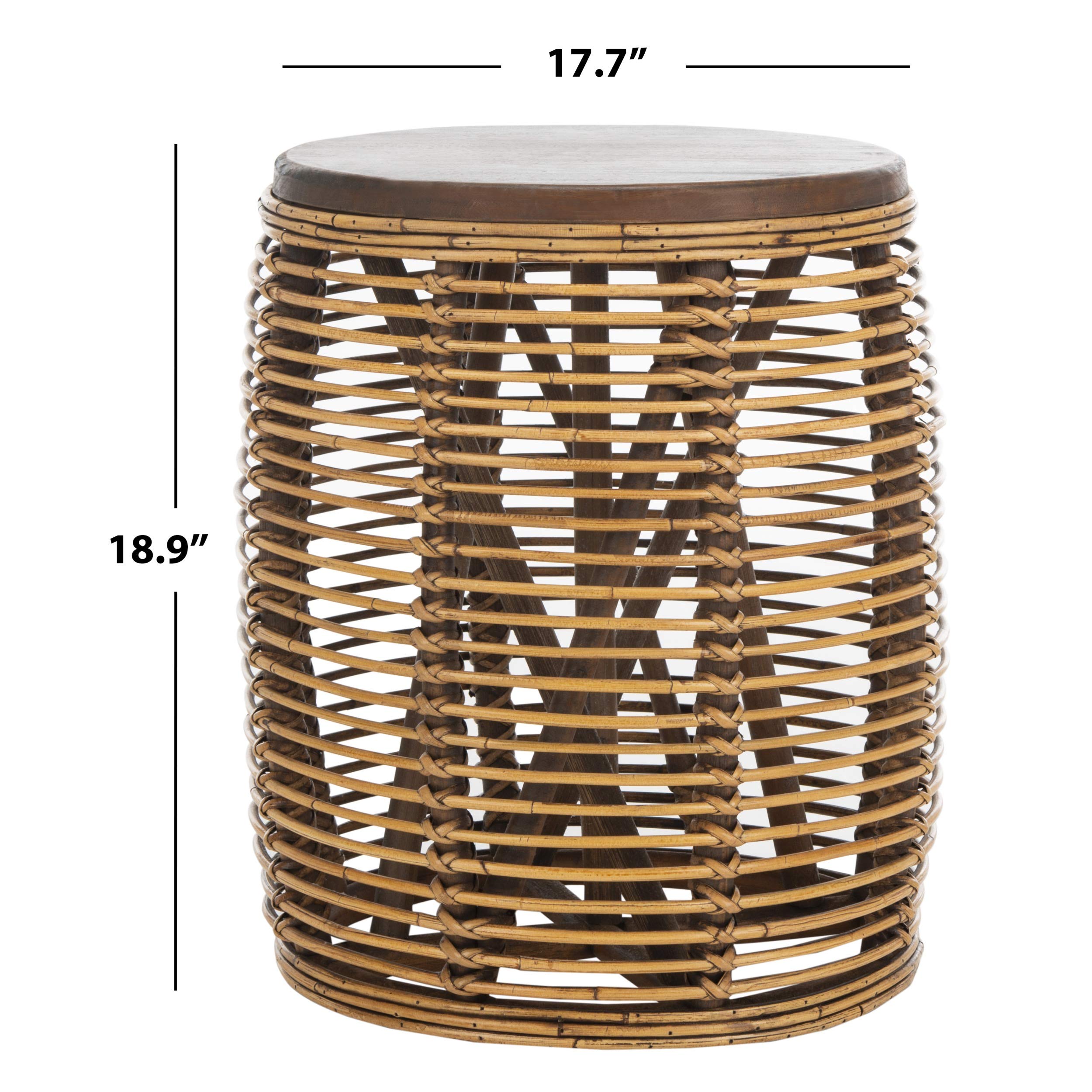 Rattan Drum Accent Table - Honey Brown Wash
