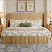 Queen Platform Bed Frame with Fluted Headboard and Lift-Up Storage