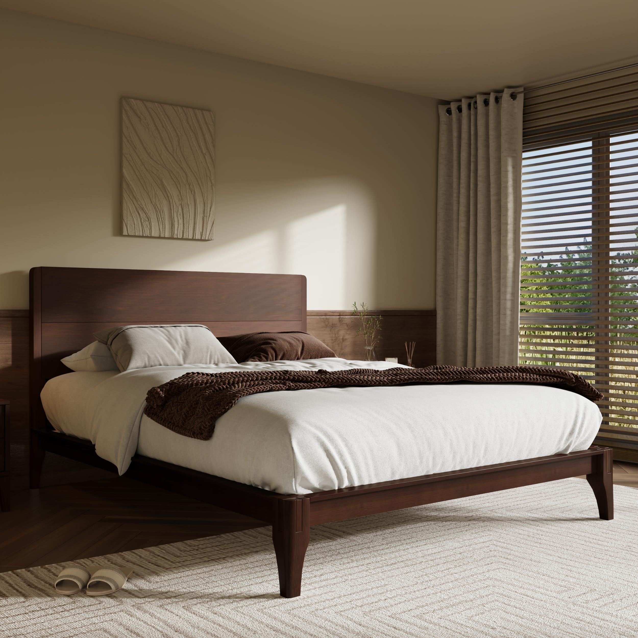Full Size Bamboo Platform Bed with Tall Headboard