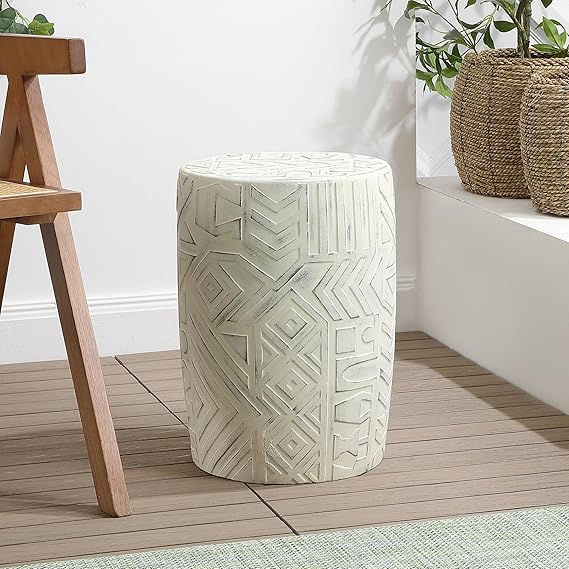 17.75" Mid-Century Modern Geometric Drum Garden Stool