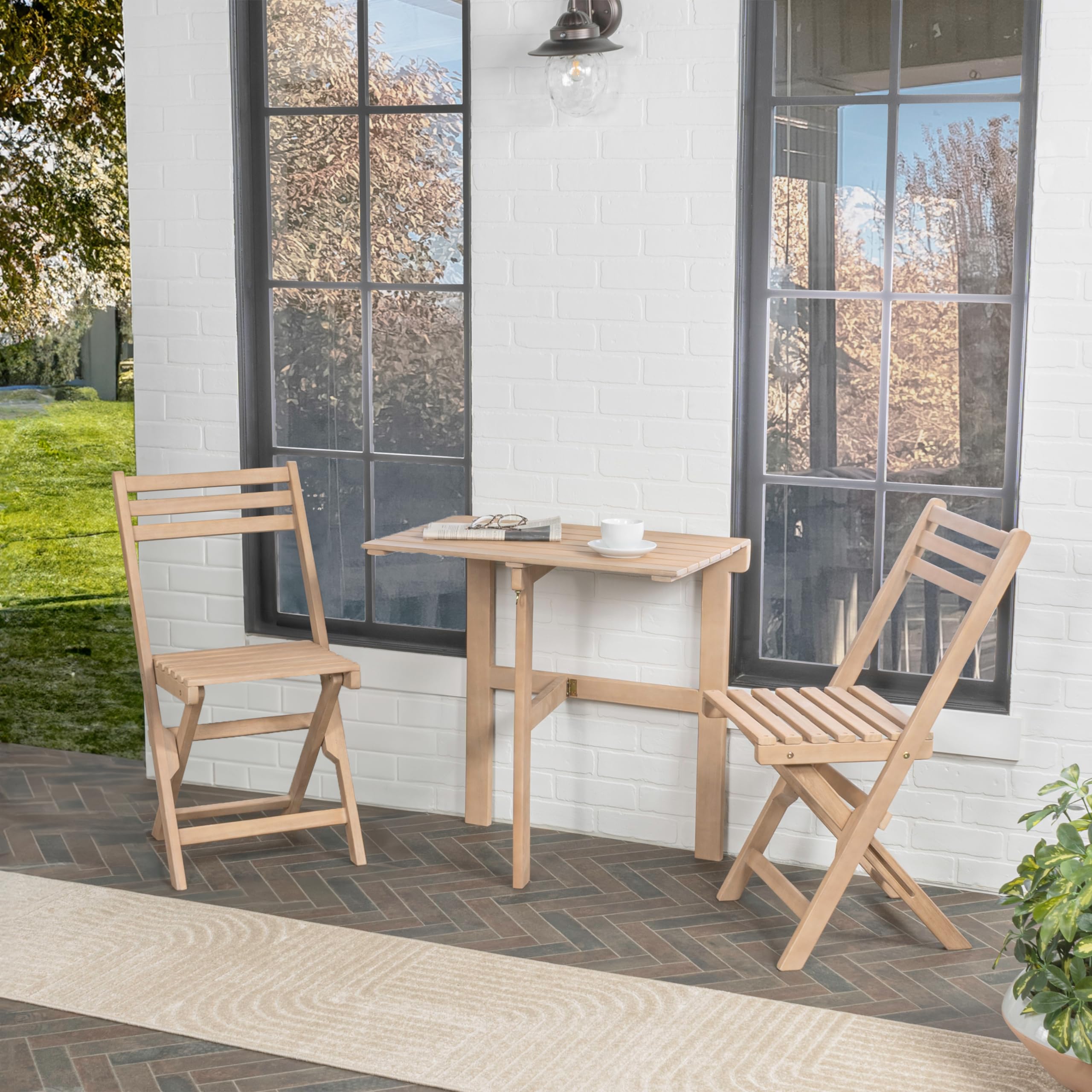 3-Piece Acacia Wood Outdoor Folding Bistro Set