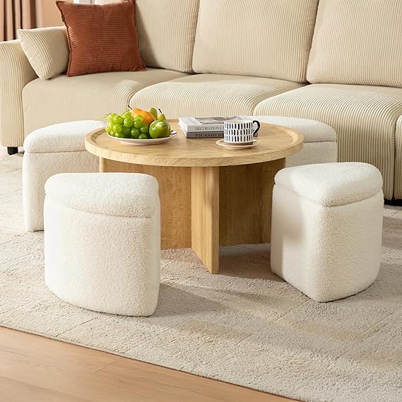 Square Coffee Table with Storage Ottomans