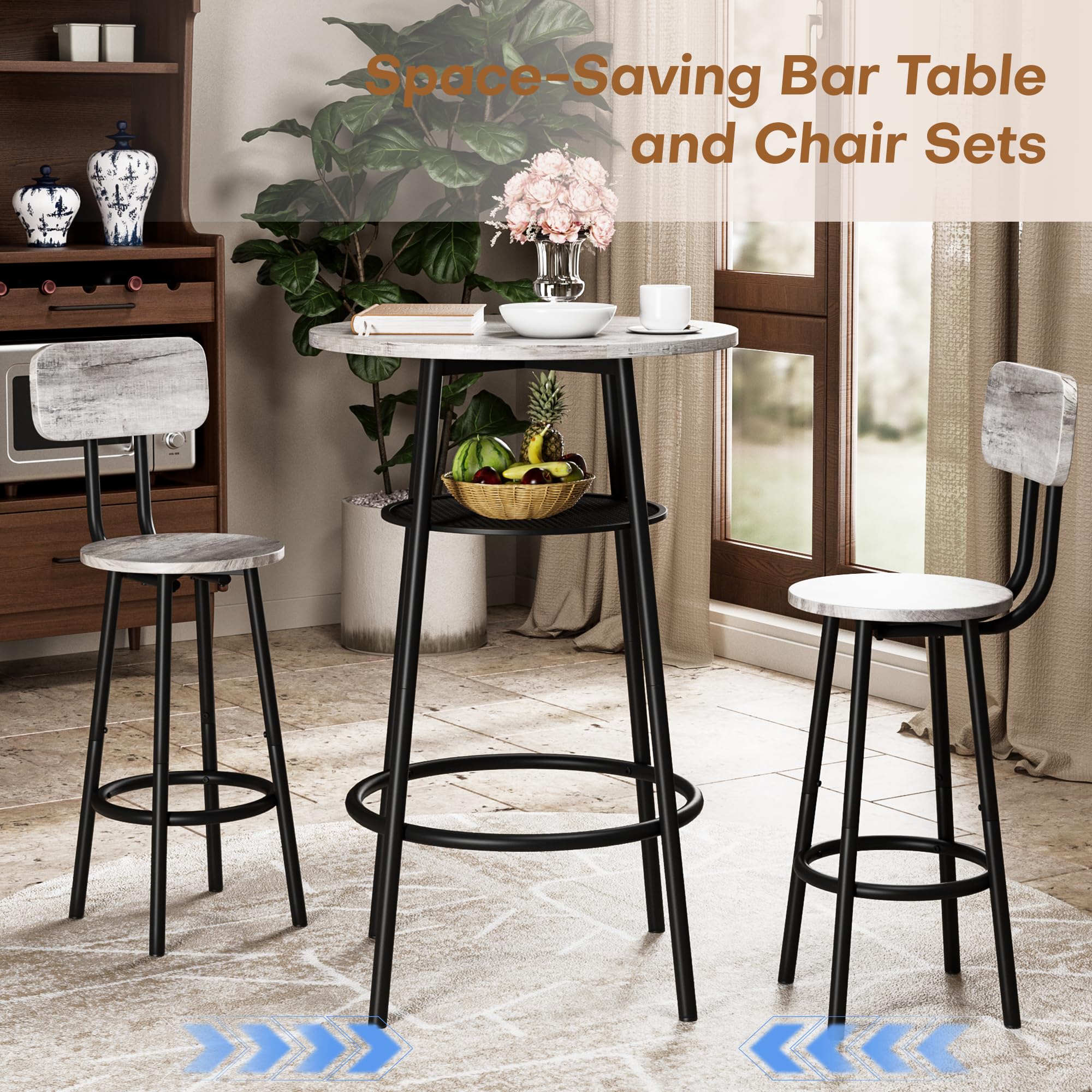 3-Piece Bar Table Set with Storage