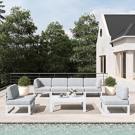 9-Piece Modern Aluminum Patio Sectional Set with Coffee Table