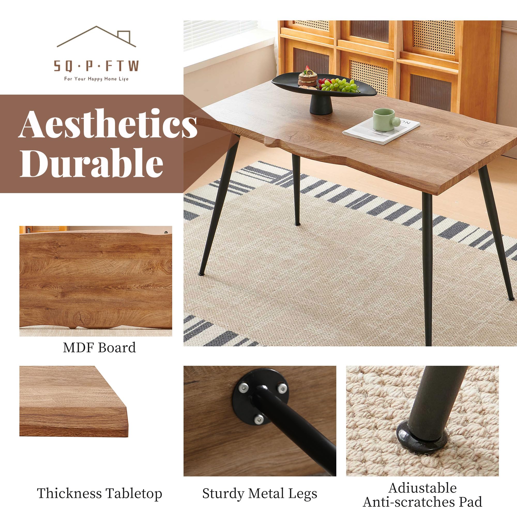 5-Piece Dining Table Set with Faux Leather Chairs