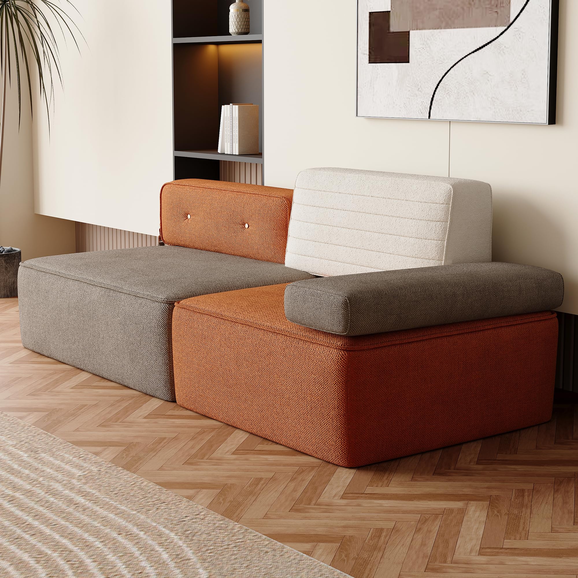 79.9" Modular Sofa Couch 3-Seater Sectional with Detachable Backrest