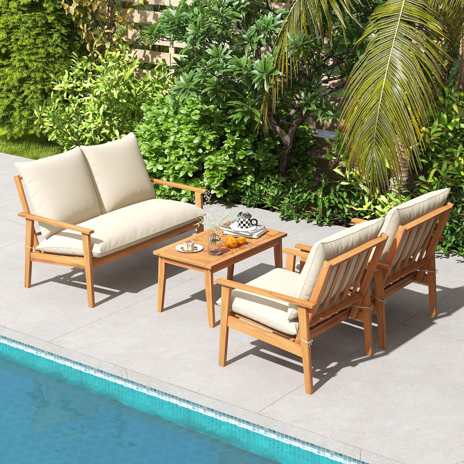 4-Piece Acacia Wood Patio Conversation Set