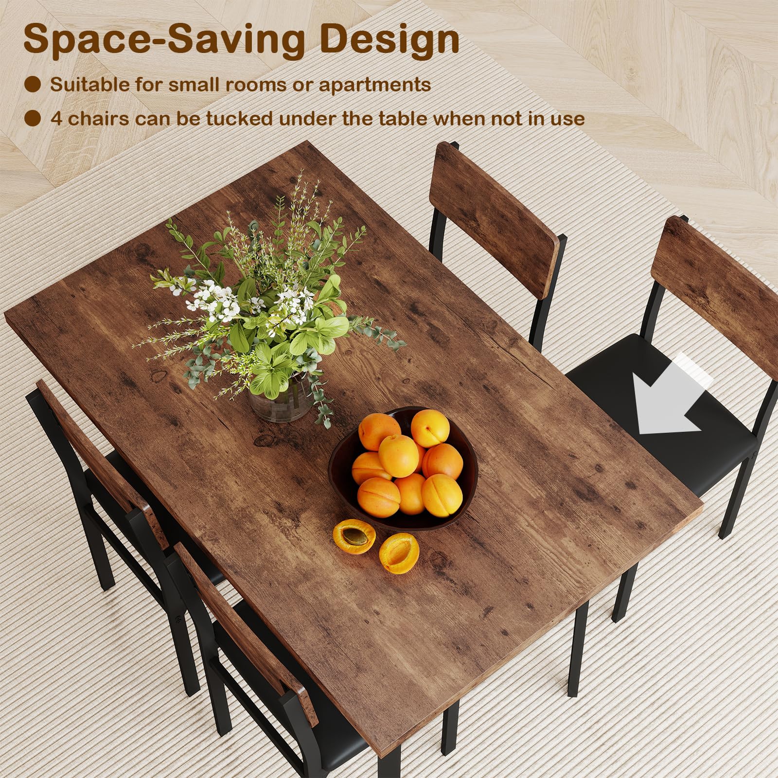 5-Piece Dining Table Set with Padded Chairs