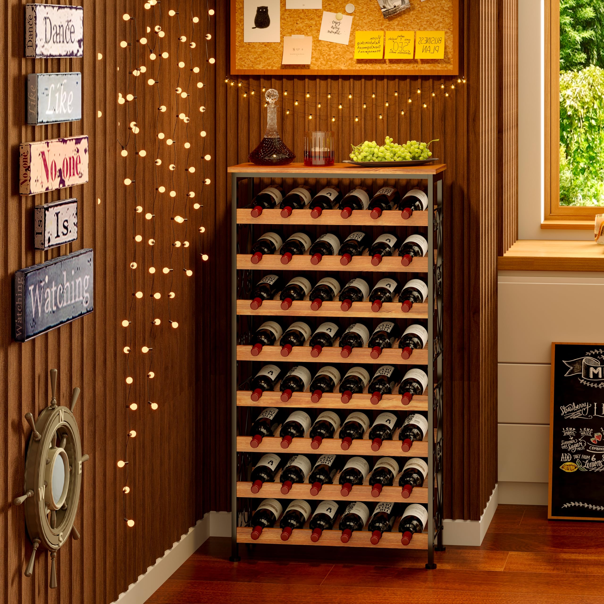48 Bottle Wine Rack with Wood Top