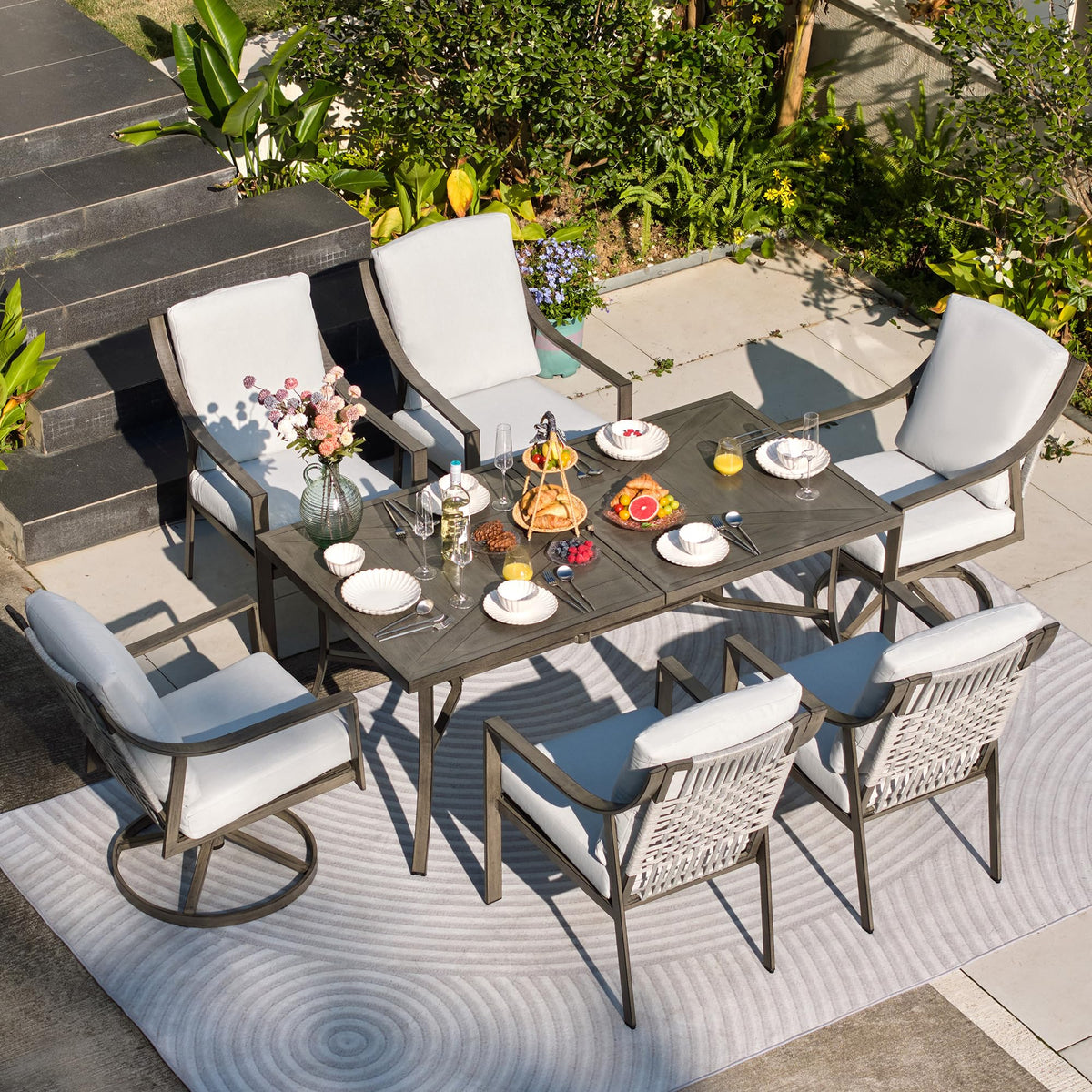 7 Piece Patio Dining Set with Swivel Chairs