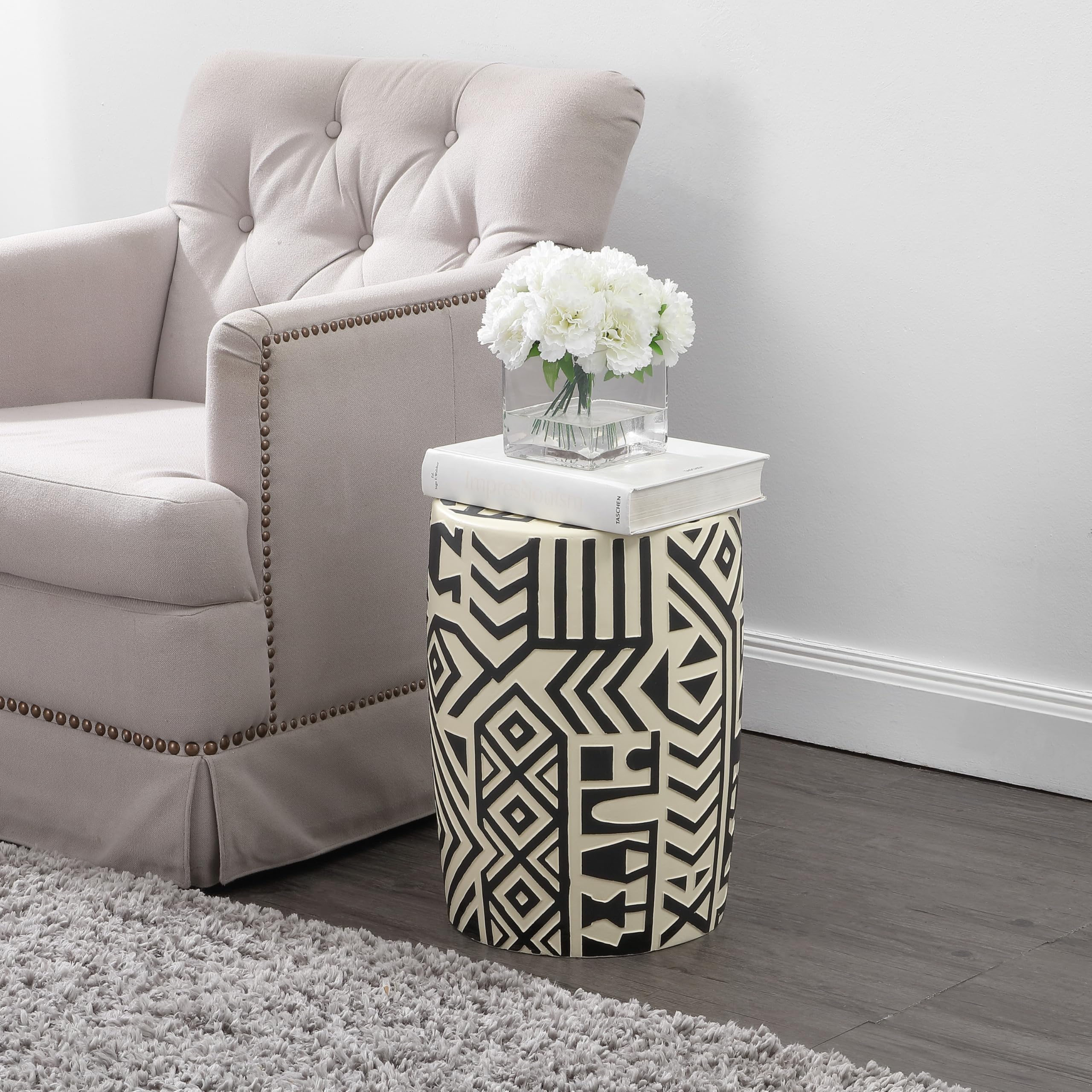 17.75" Mid-Century Modern Geometric Drum Garden Stool