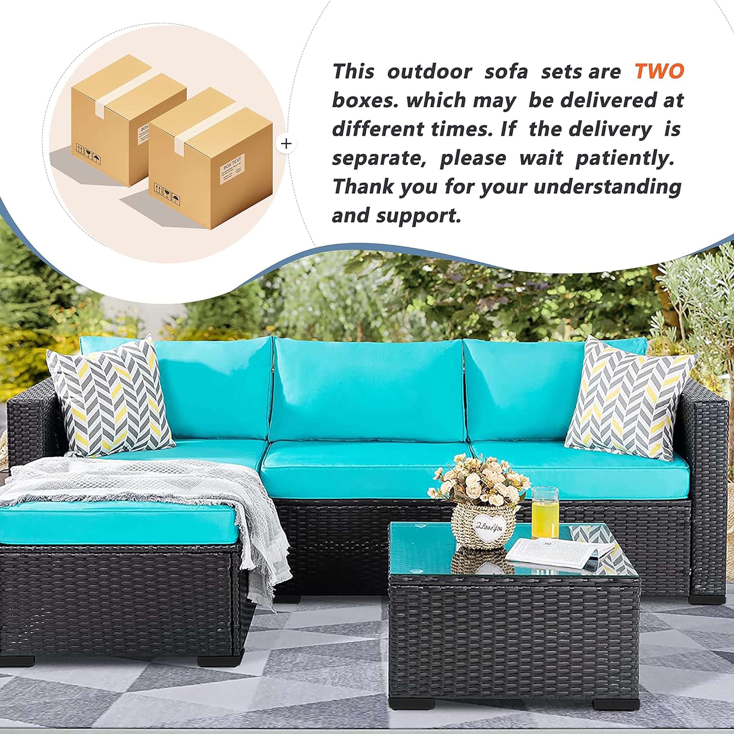 3-Piece Outdoor Sectional Patio Furniture Set
