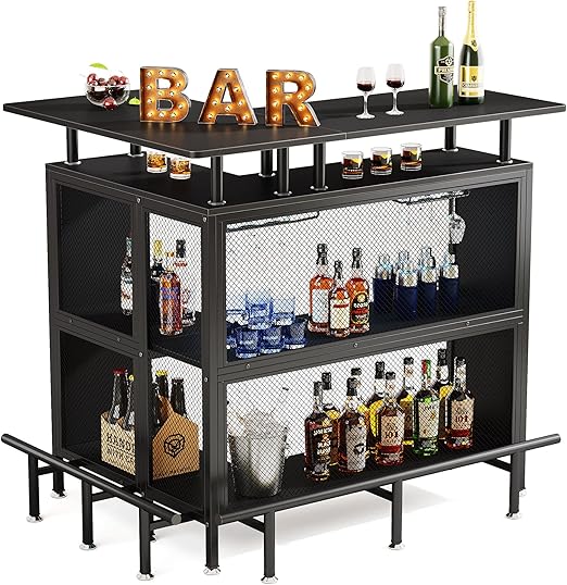 L-Shaped Home Bar Cabinet with Storage
