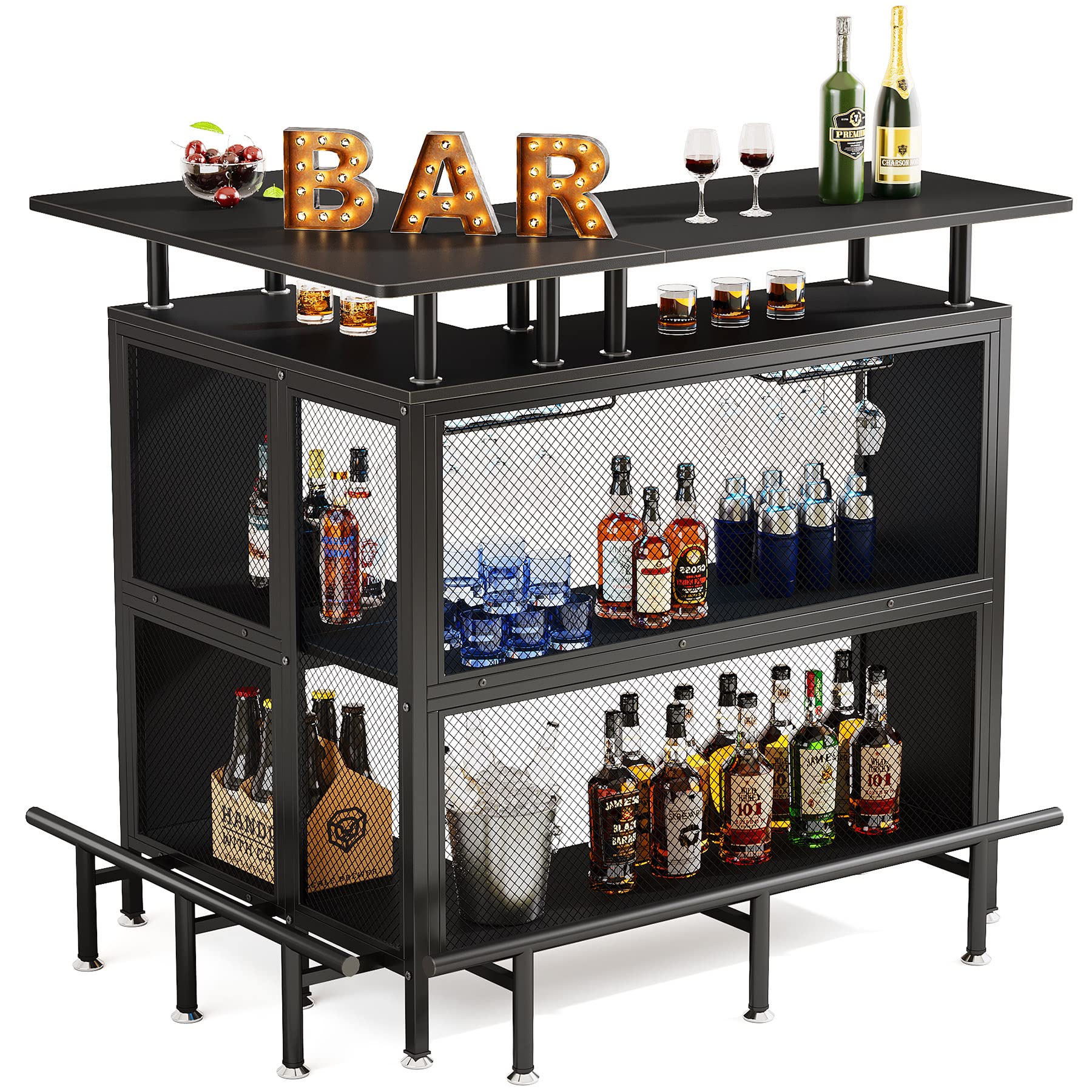 L-Shaped Home Bar Cabinet with Storage