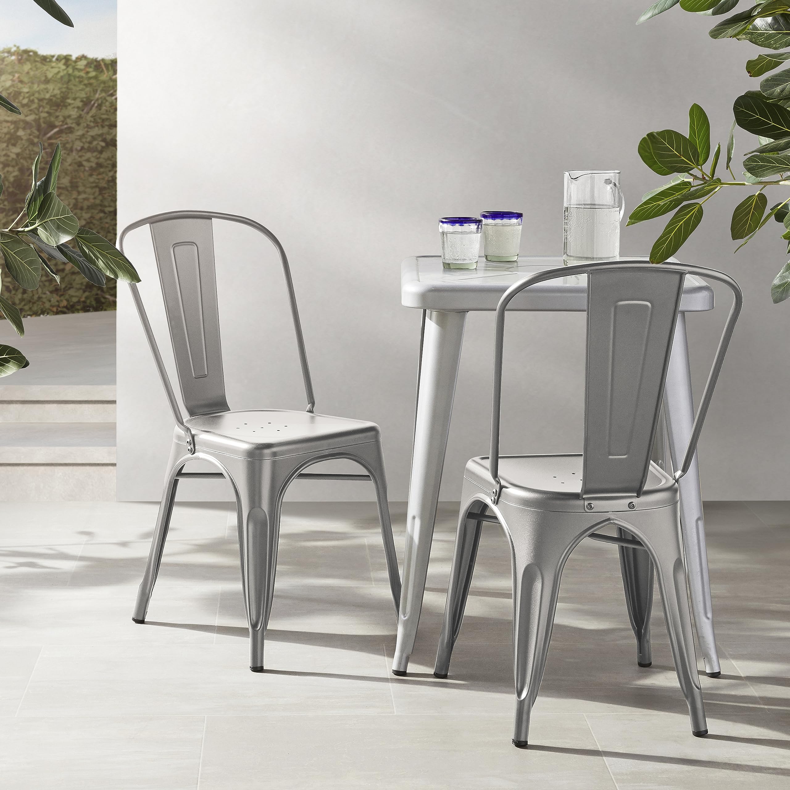 Metal Dining Chairs Set of 4 - Dark Grey
