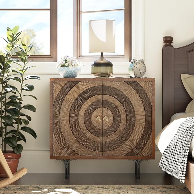 6-Drawer Farmhouse Dresser Circle Pattern Brown