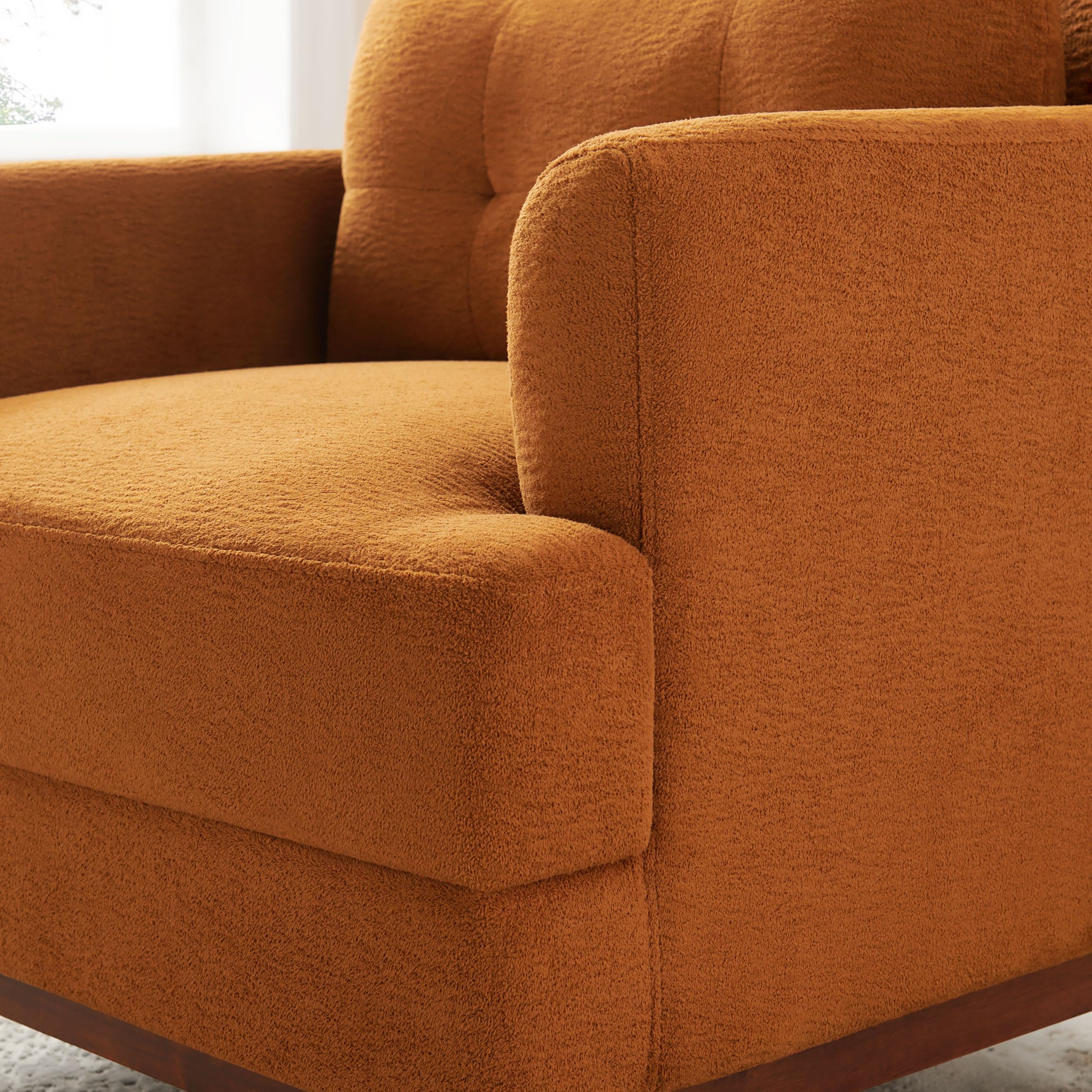 VANOMi Modern Accent Chairs, Terry Fabric Living Room Chairs with Cushion, Mid-Century Modern Comfy Reading Chair for Bedroom, Corner, Apartment, Orange