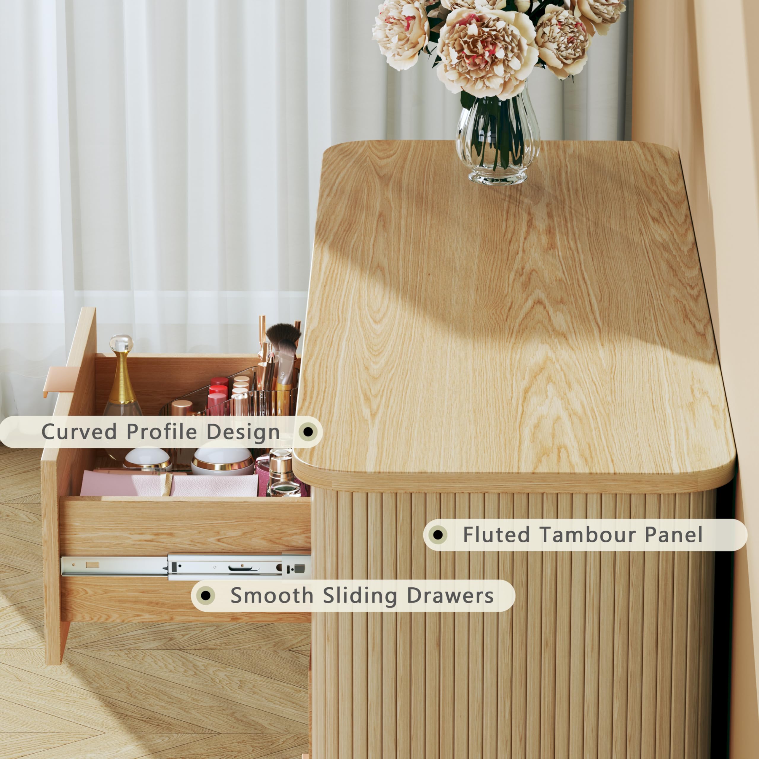 6 Drawer Dresser with Curved Profile and Fluted Design