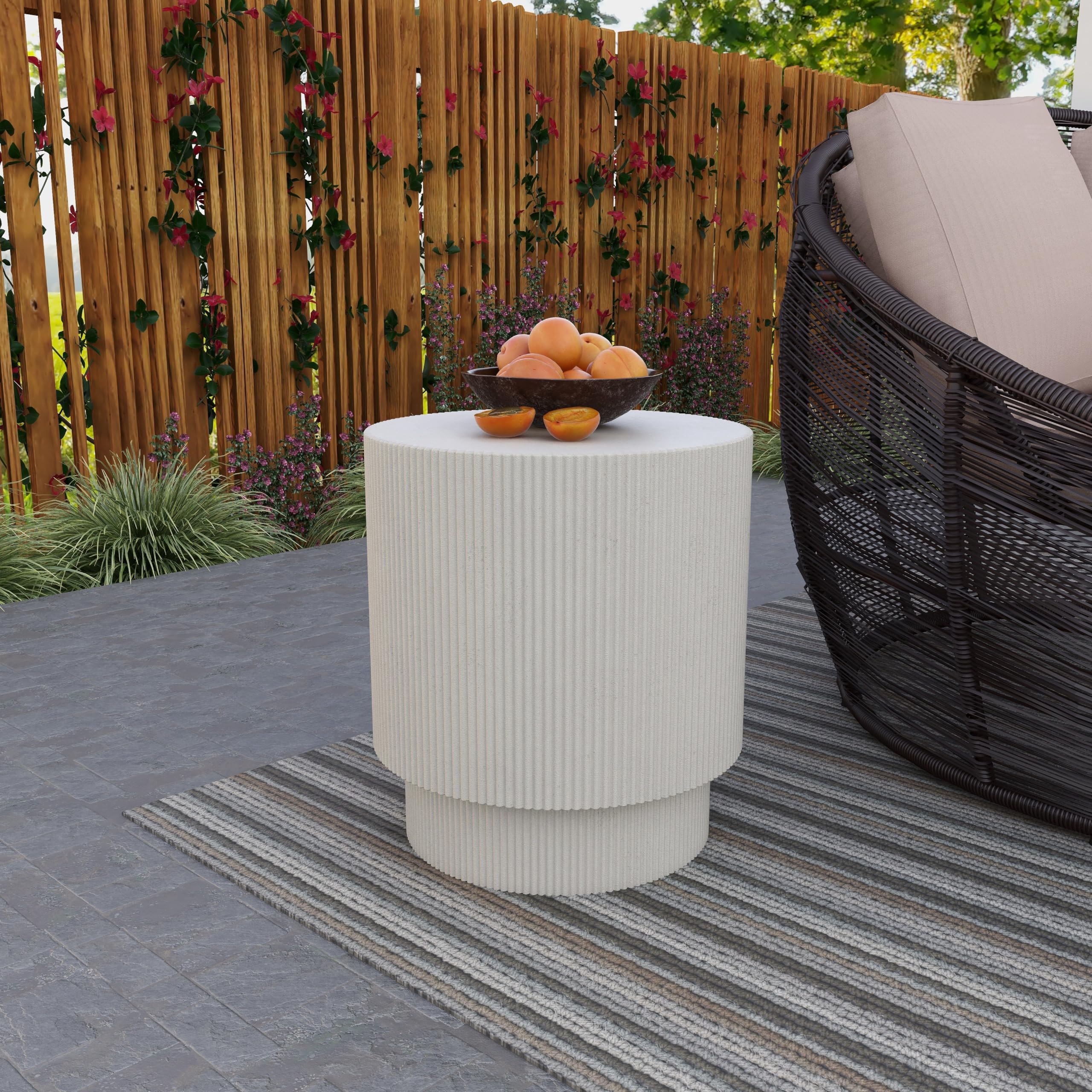 Modern Round Fiberstone Side Table - Weather-Resistant Outdoor Accent End Table