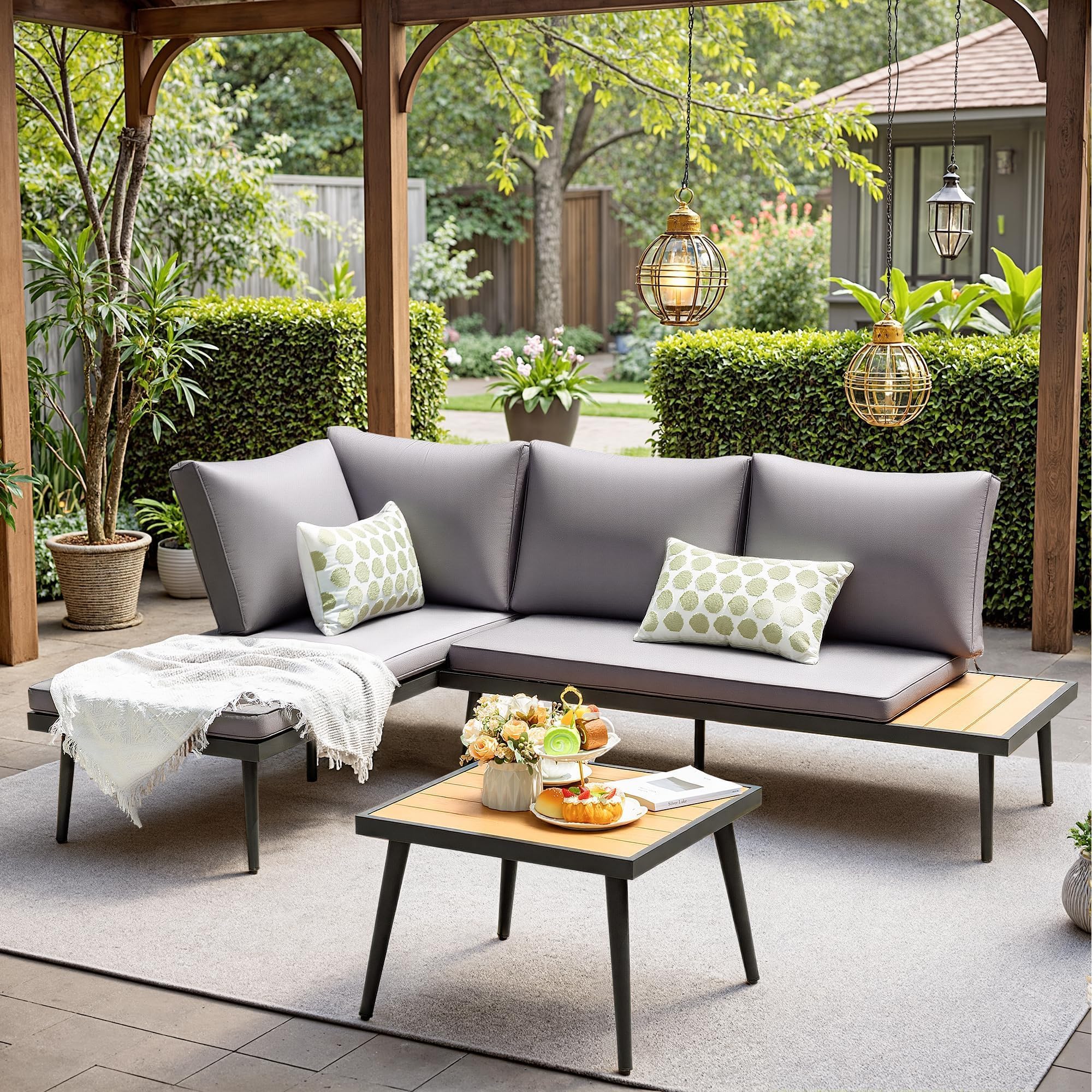 Outdoor Sectional Sofa with Acacia Wood Table