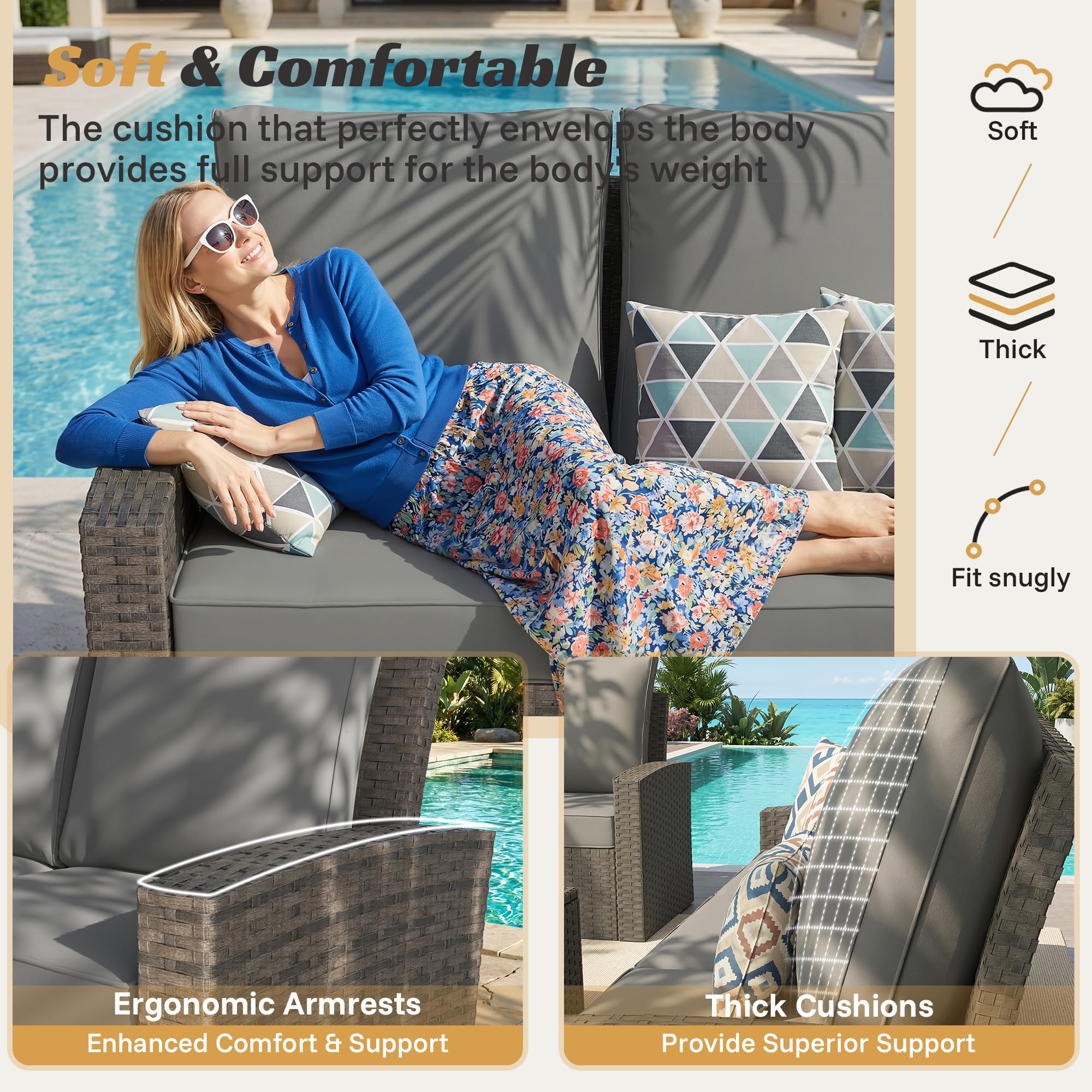 6-Piece Outdoor Patio Furniture Set with Reclining Chairs