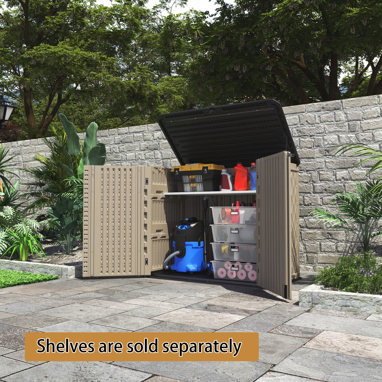 Weather Resistant Horizontal Outdoor Storage Shed - 26 Cu Ft