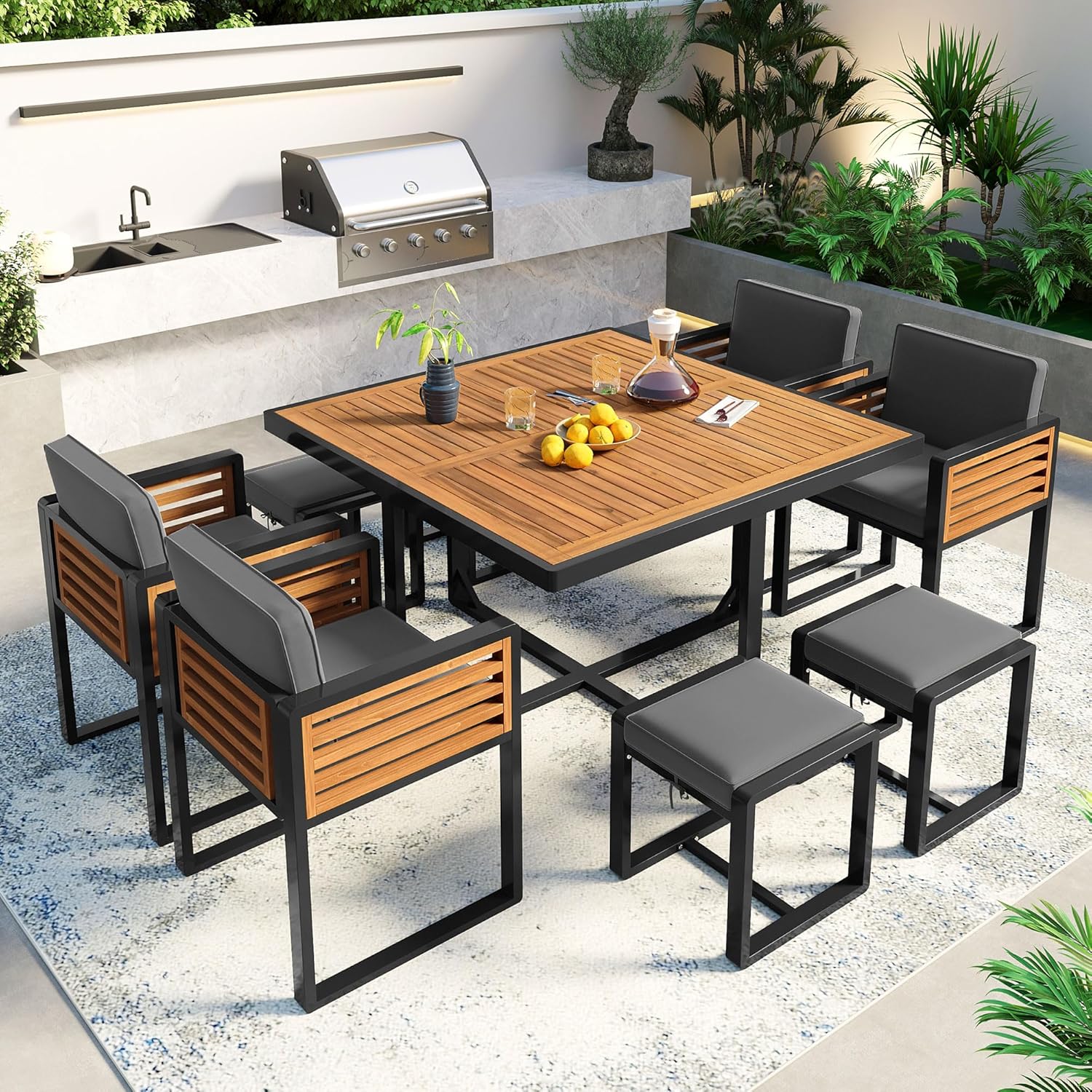 9-Piece Acacia Wood Outdoor Dining Set