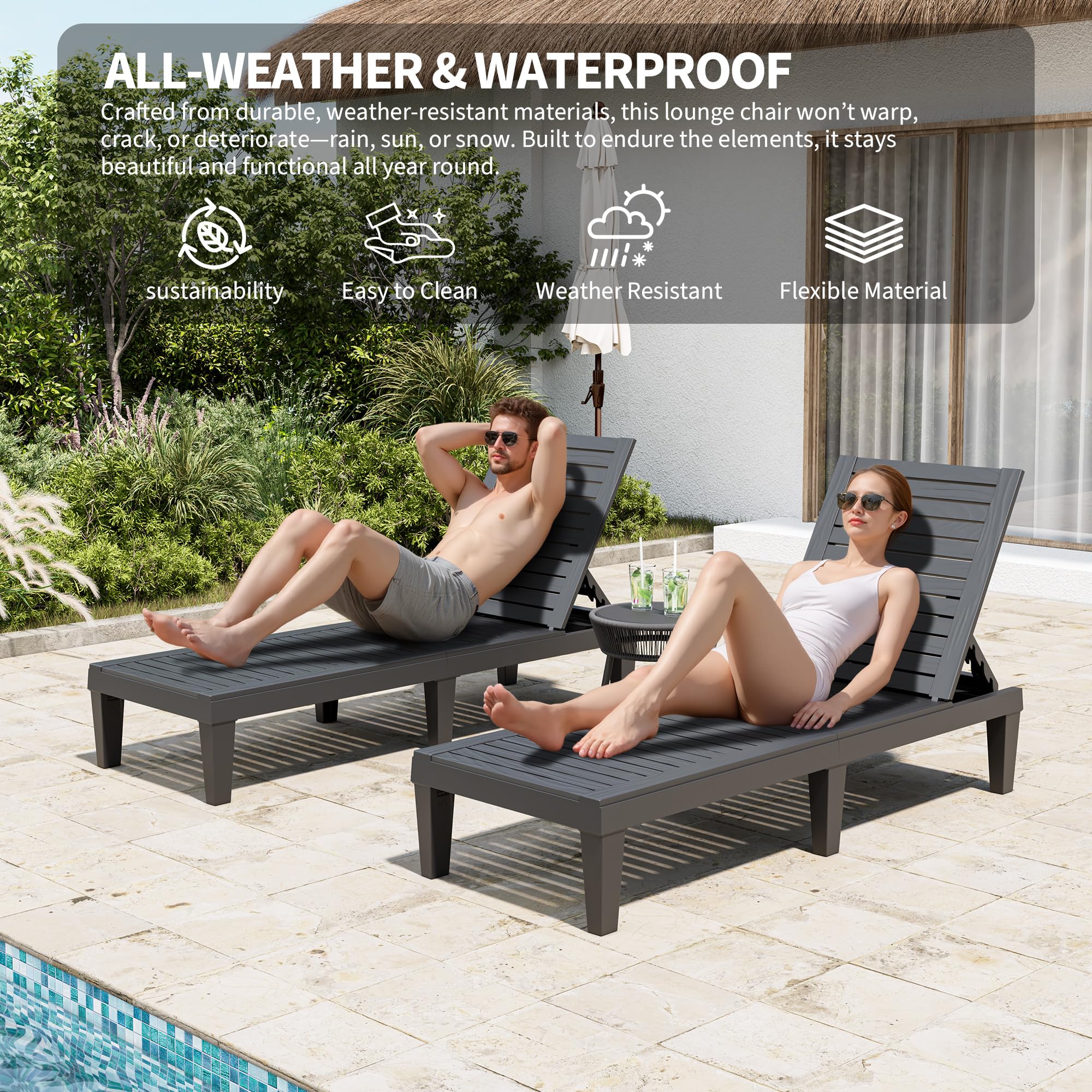 Outdoor Chaise Lounge Chairs Set of 2 - 5-Position Adjustable