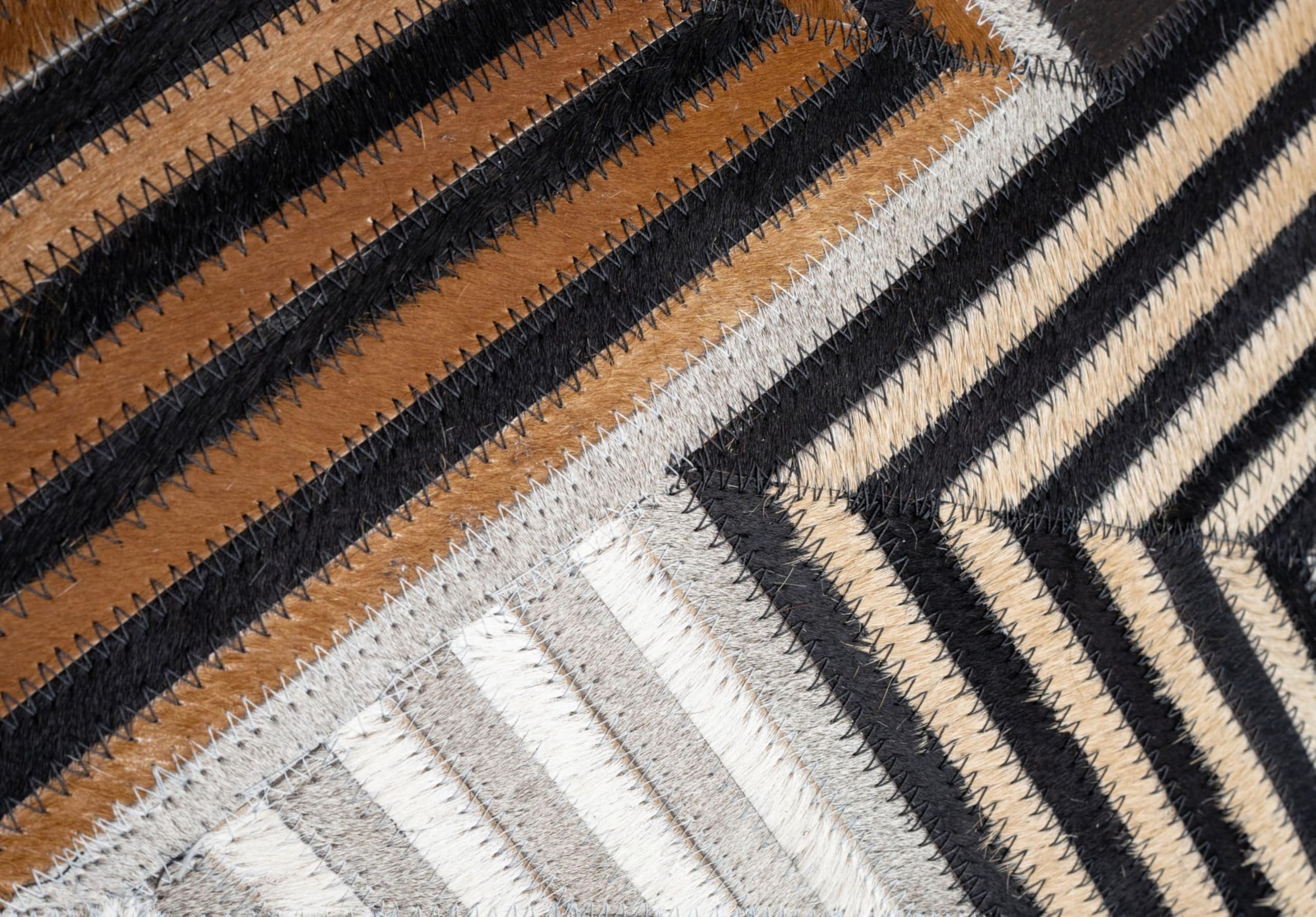 Genuine Cowhide Leather Patchwork Throw Pillow with Feather Down Insert