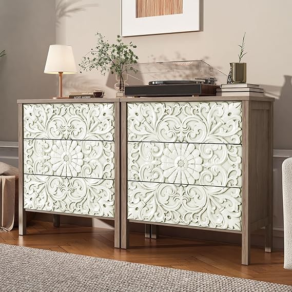 3-Drawer Dresser Chest with Flower Motif