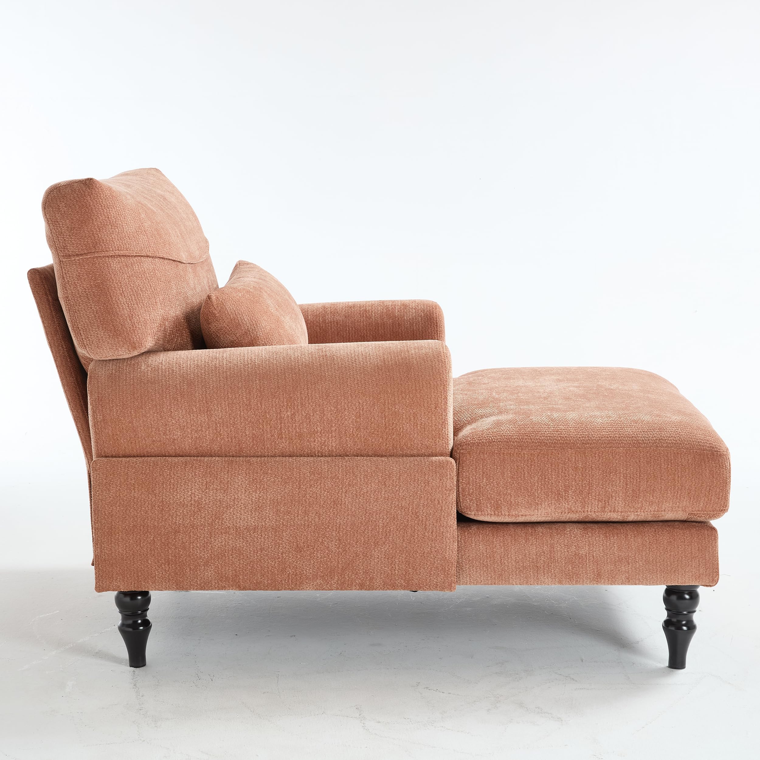 KEIKI Chaise Lounge Chair Indoor, Modern Leisure Sleeper Sofa Chair w/Deep Cushion, Accent Upholstered Reading Side Armchair, Recliner Arm Chairs for Living Room & Bedroom, Easy Assembly, Orange