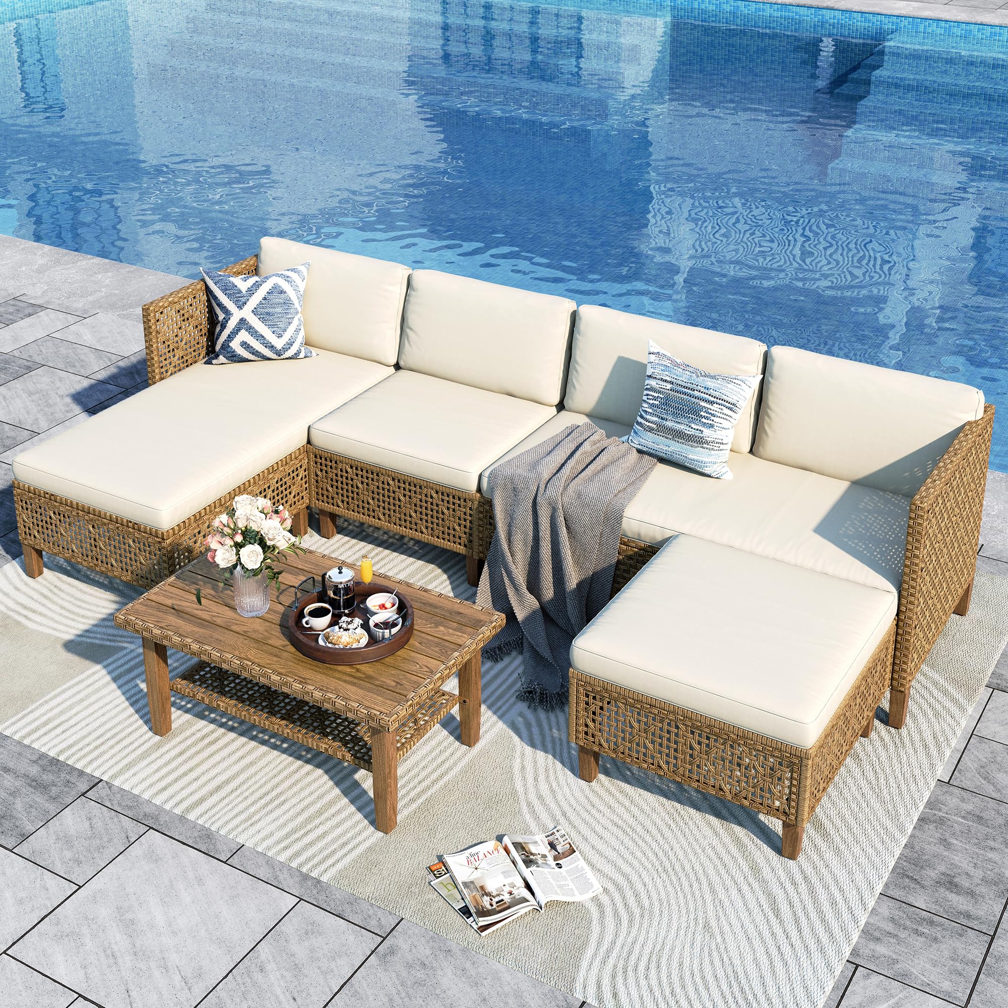 5-Piece Wicker Patio Furniture Set with Ottoman