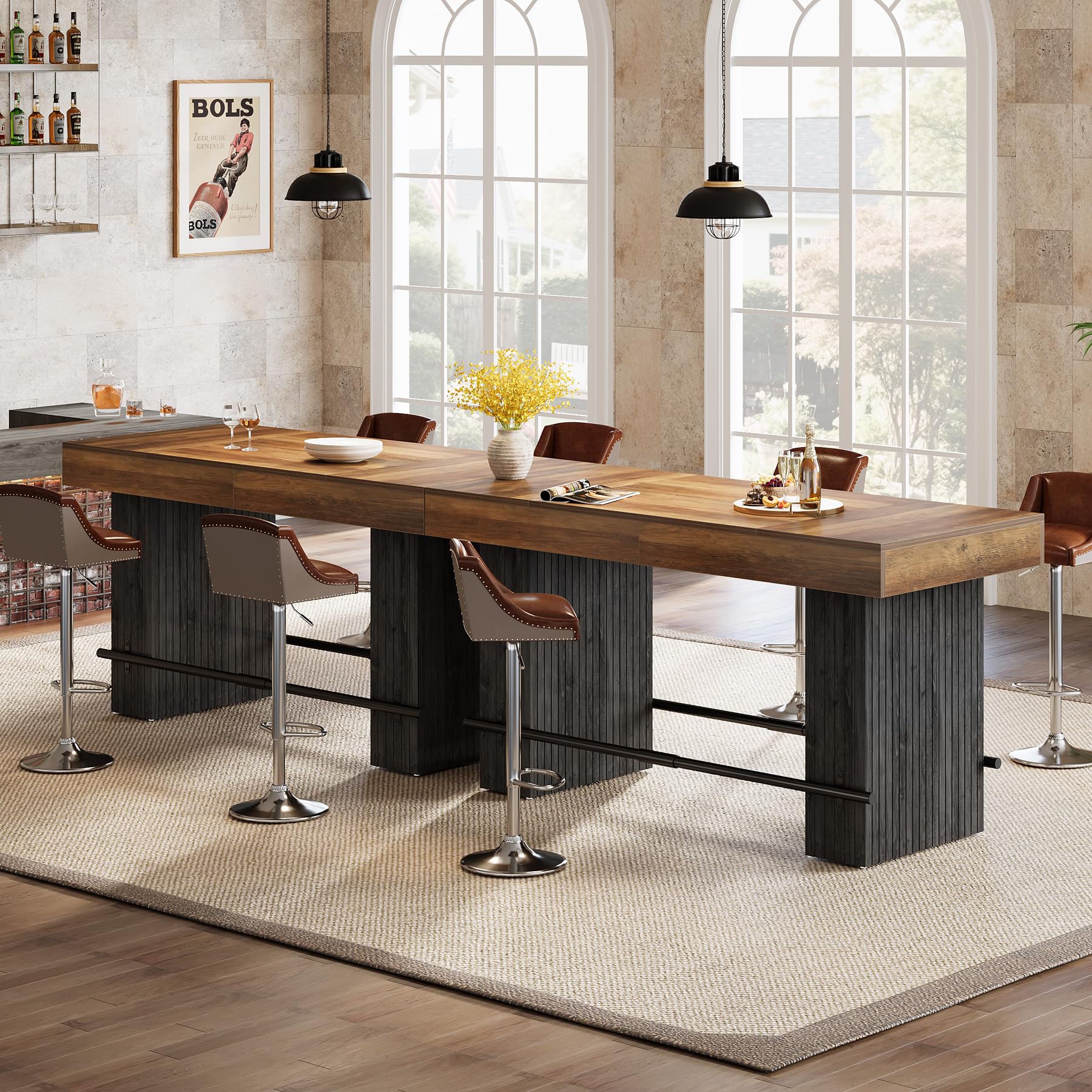 Industrial Counter Height Bar Table with Metal Footrest