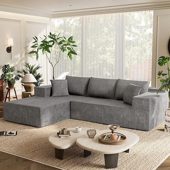 Homall 108" Modular Sectional Sofa, Boneless Couch with L-Shape Chaise, Cloud Couch with Deep Seat Upholstered, No Assembly Required for Living Room, Bedroom (Corduroy, Grey)