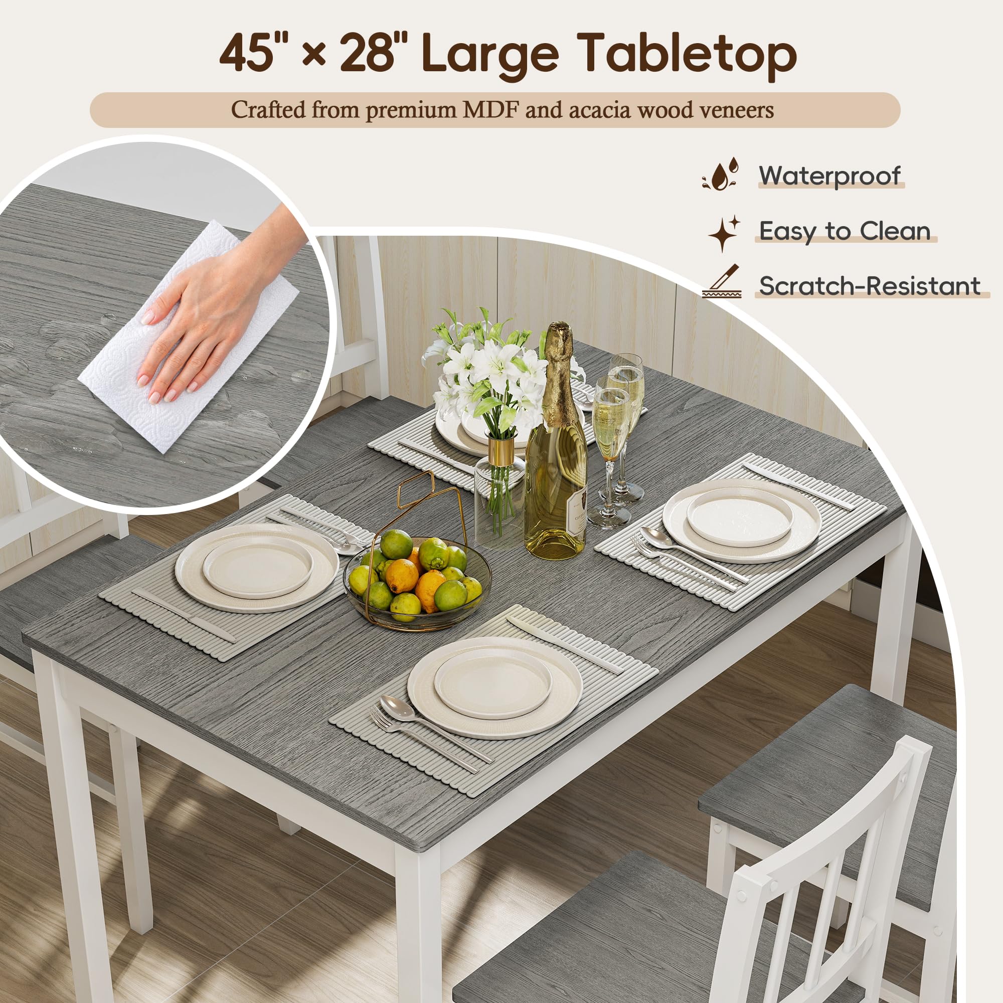 5-Piece Dining Table Set with 4 Chairs
