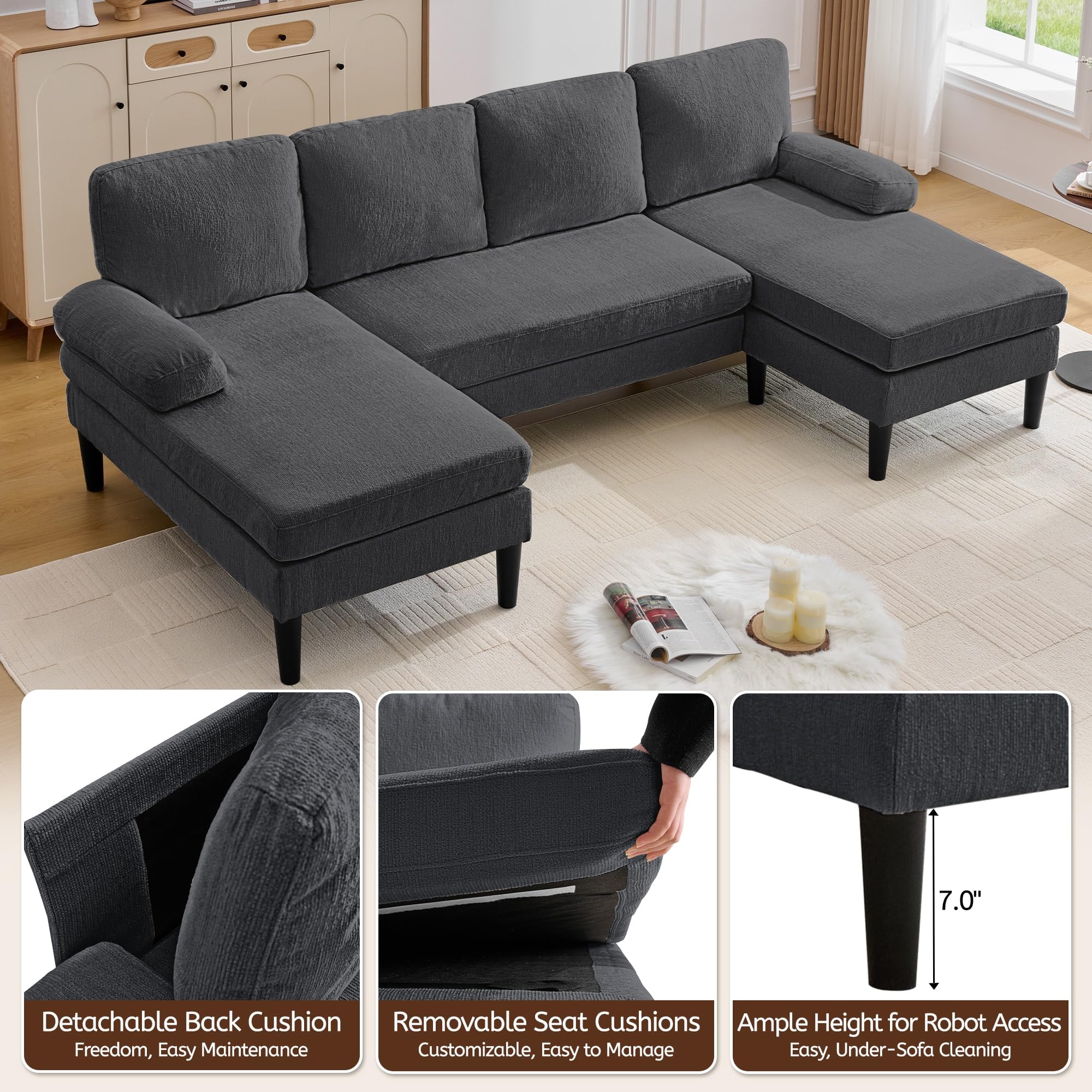 101" U-Shaped Sectional Sofa with Double Chaise