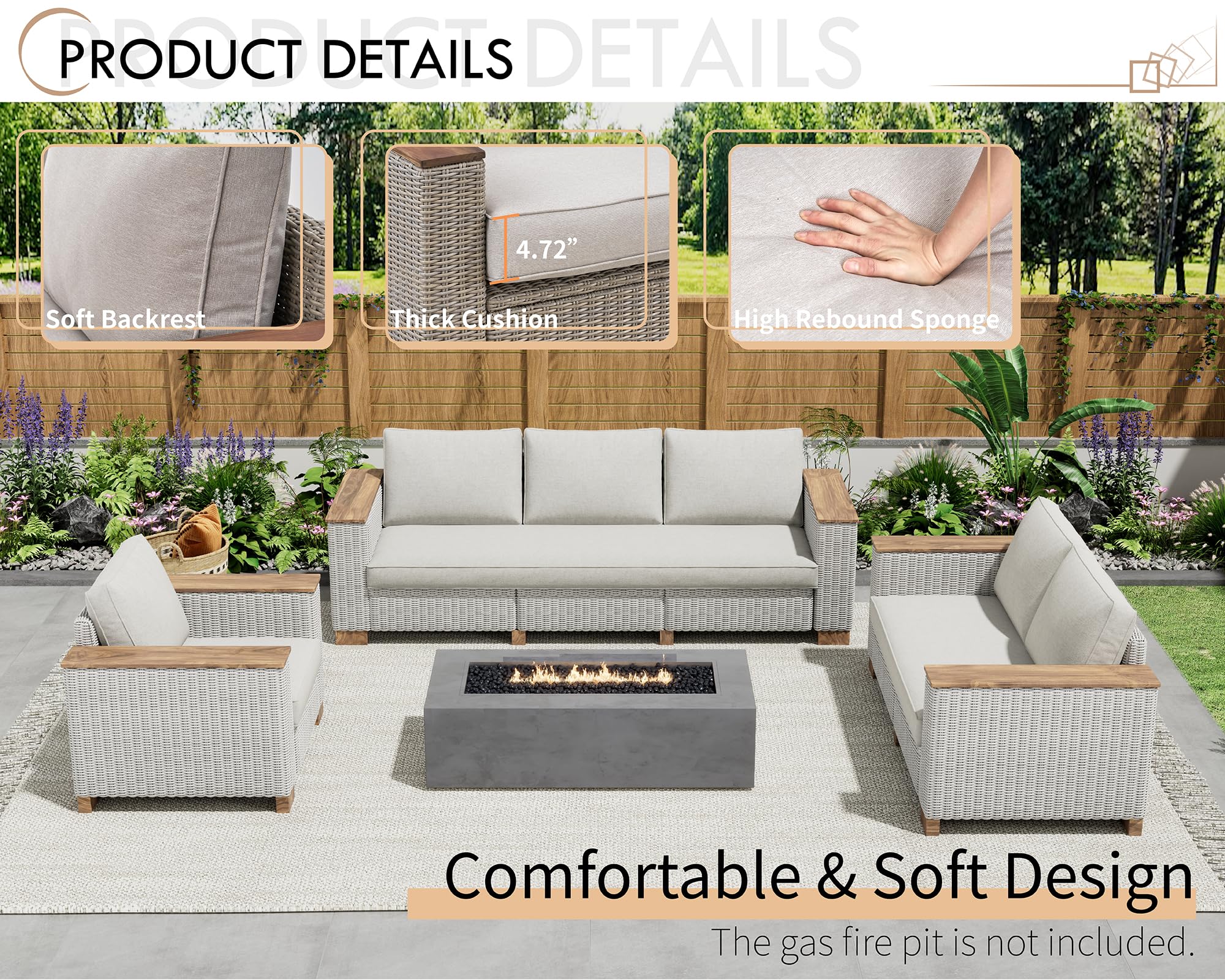 4 Piece Outdoor Patio Rattan Wicker Sofa Set with Washable Cushions