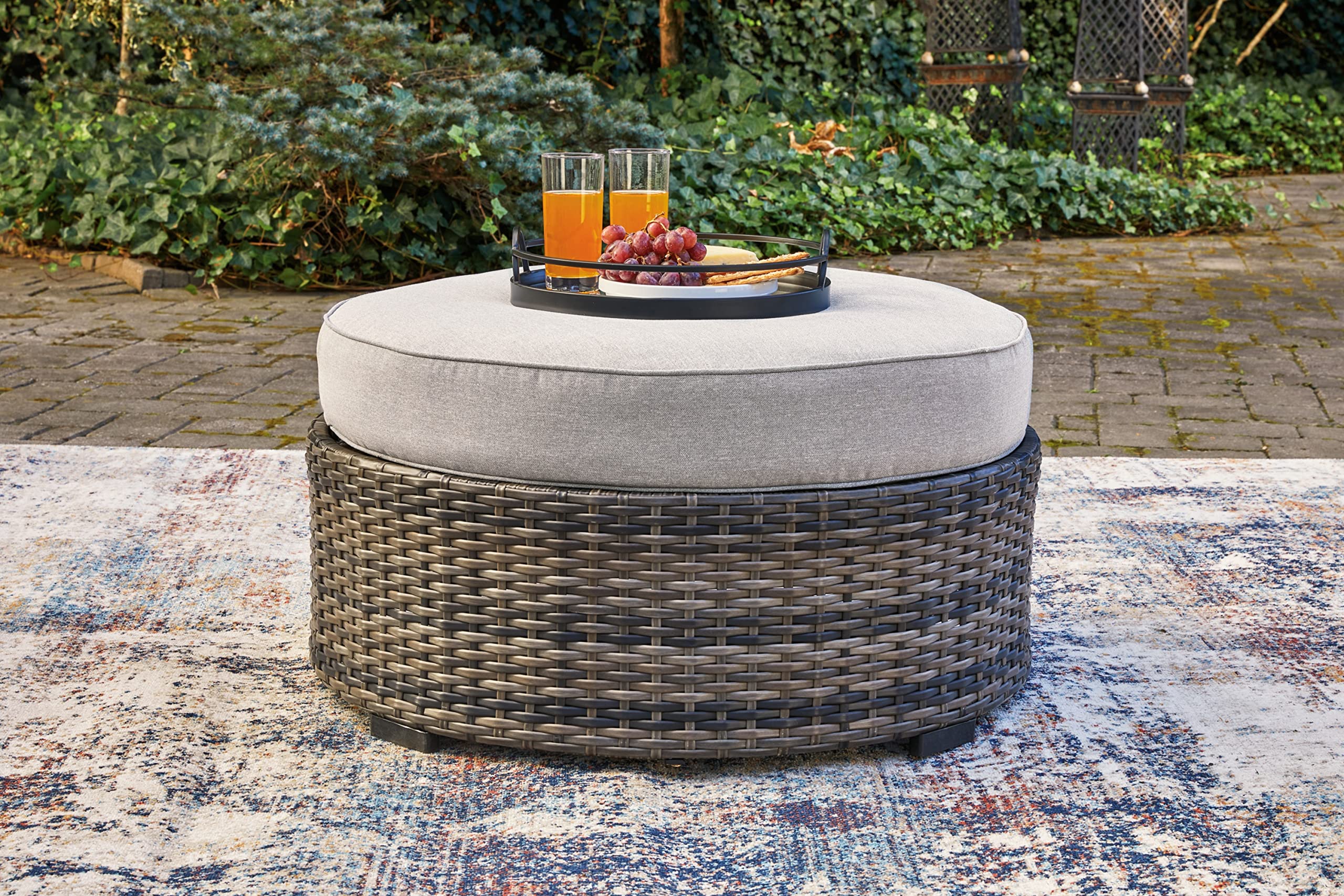 Outdoor Wicker Ottoman with Cushion