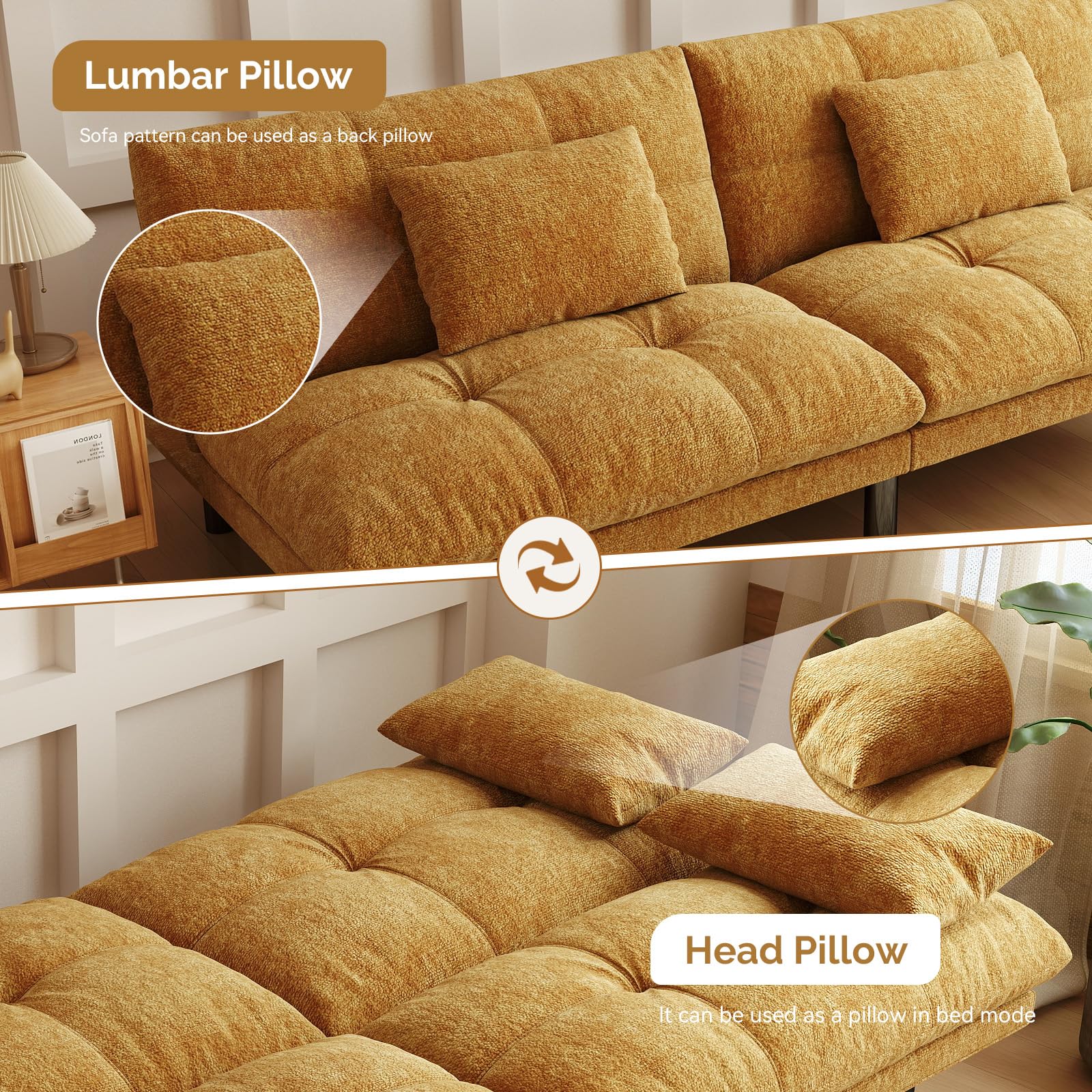 Convertible Futon Sofa Bed 70 Inch Chenille Fabric