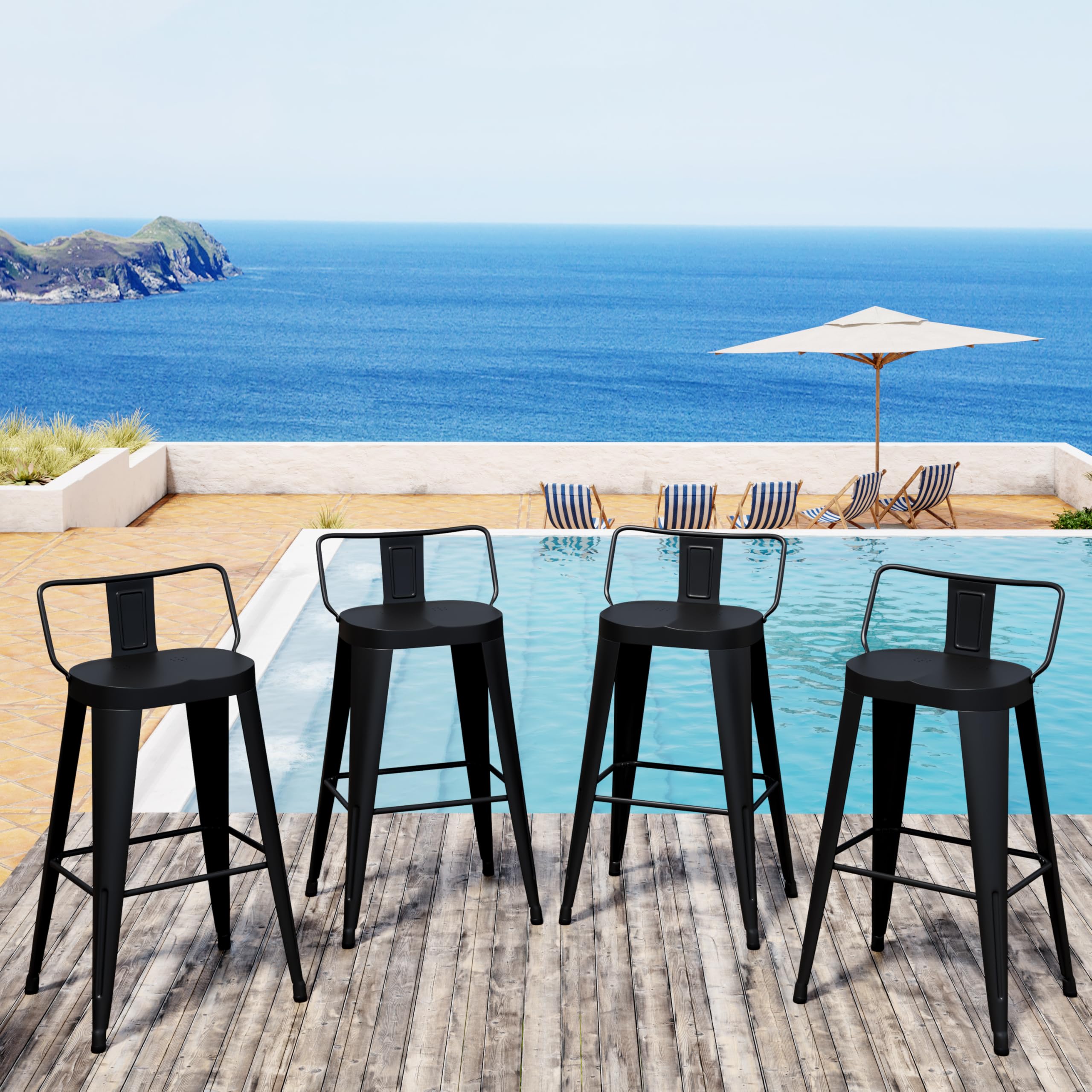 Metal Bar Stools Set of 4 with Back