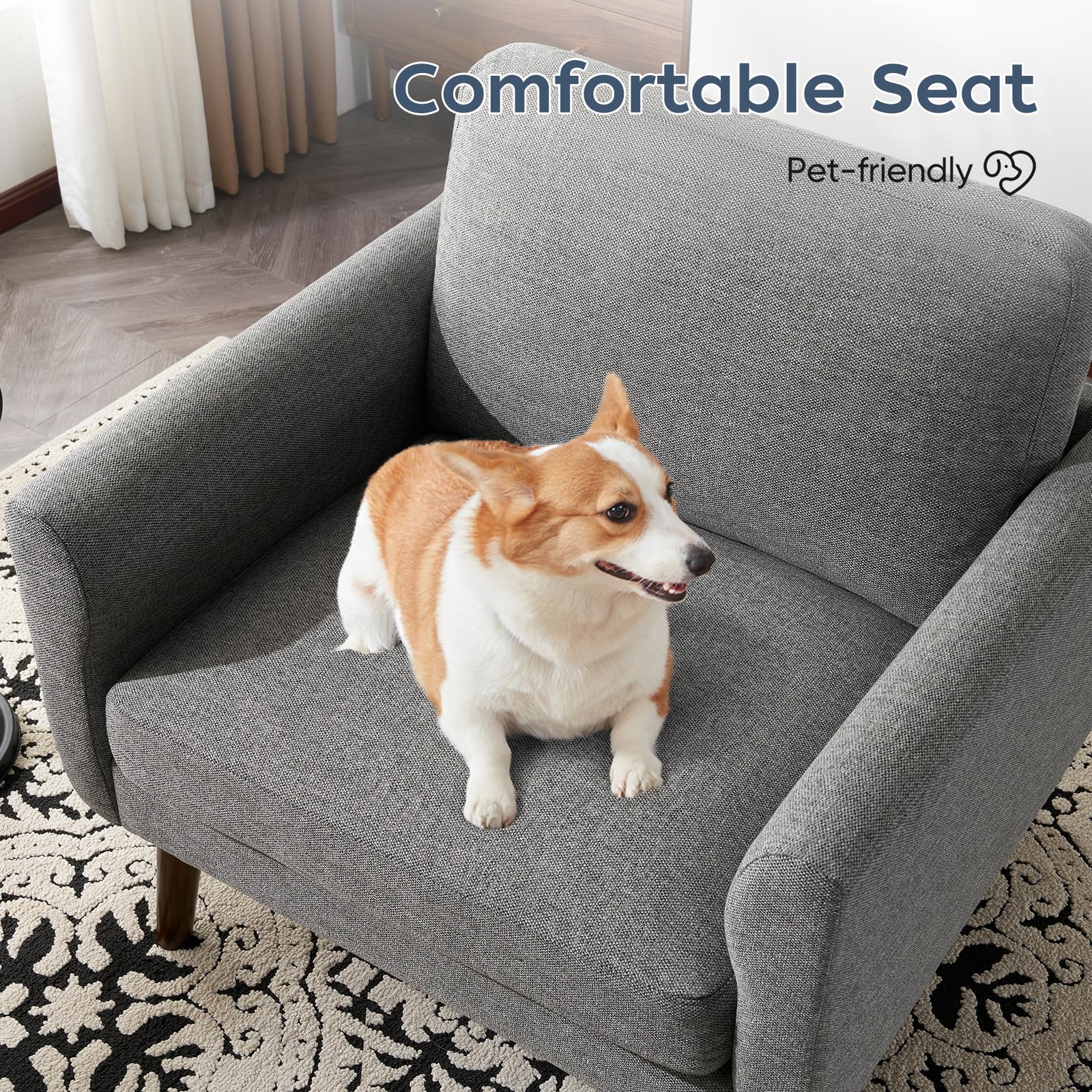 ELUCHANG Accent Chairs Set of 2, Oversized Mid Century Modern Arm Chair, Soft Linen Fabric Sofa Chairs Upholstered Comfy Chair for Living Room Bedroom Apartment (Grey)