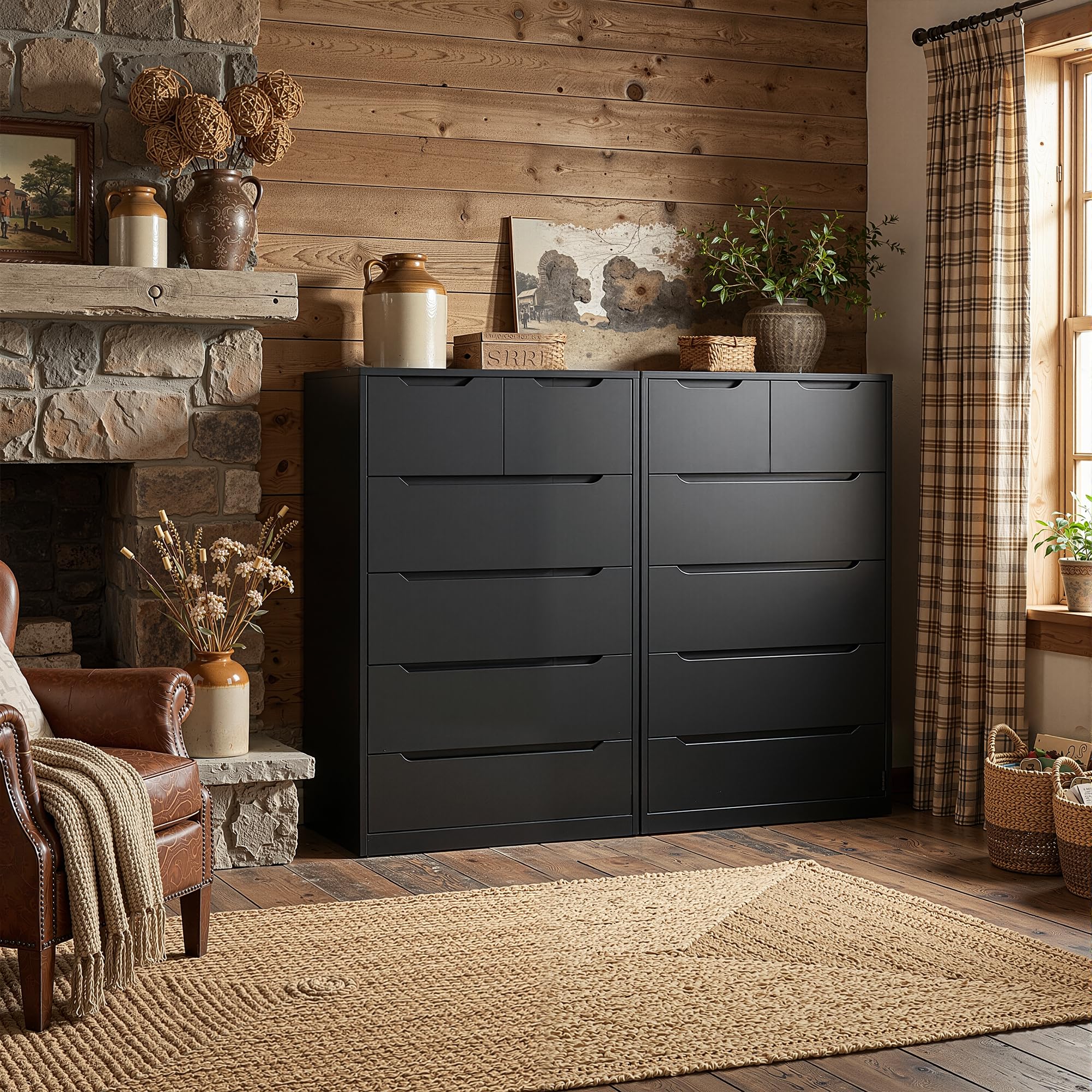 6 Drawer Dresser Tall Black Chest of Drawers