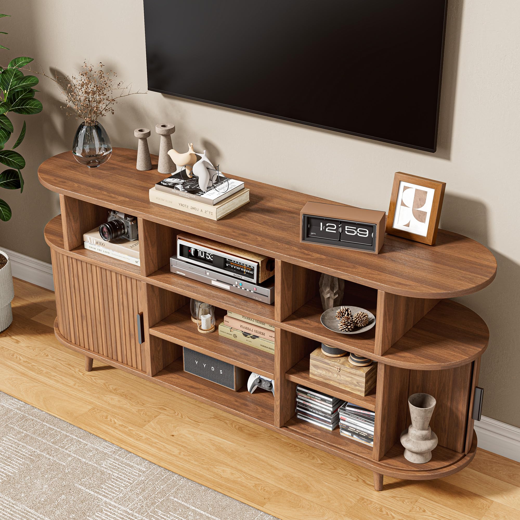 TV Stand for 65 Inch TV with Storage and Sliding Doors