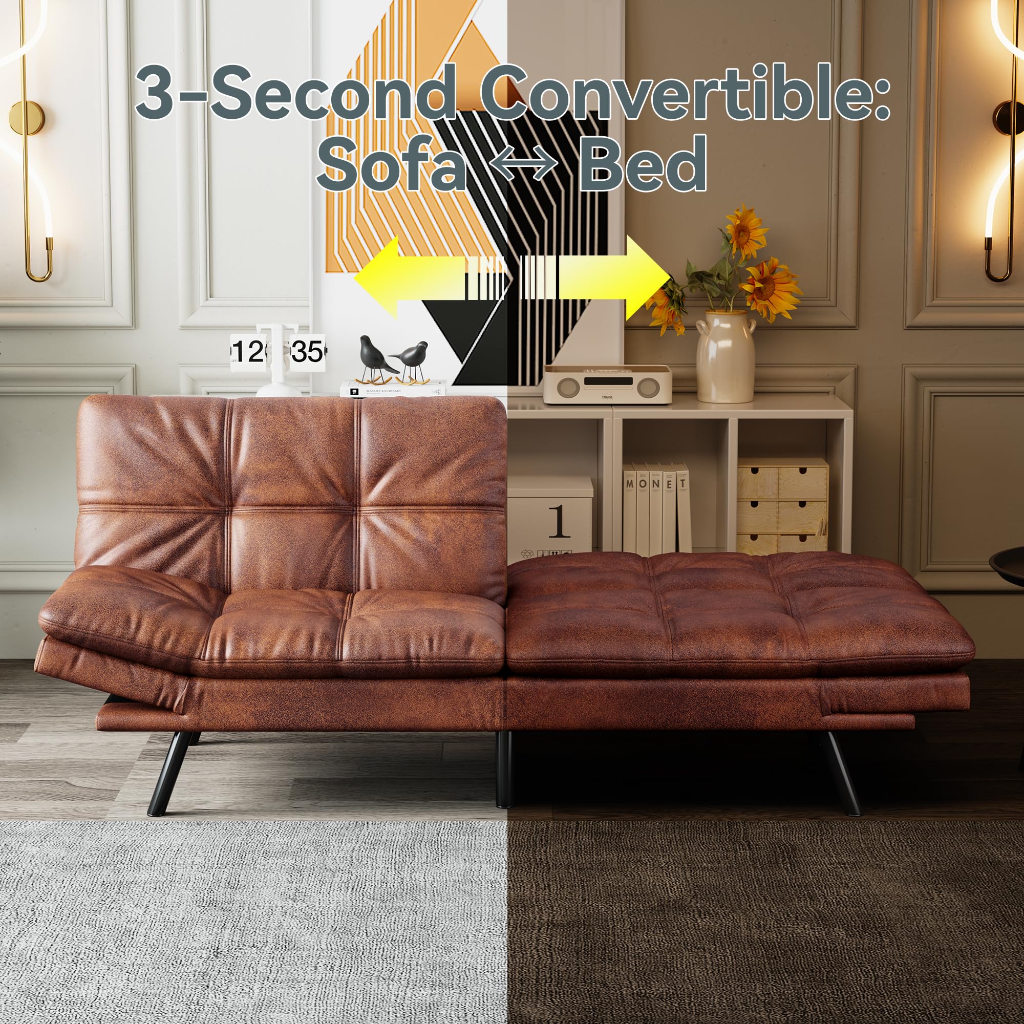 71" Futon Sofa Bed - Convertible Couch with Memory Foam