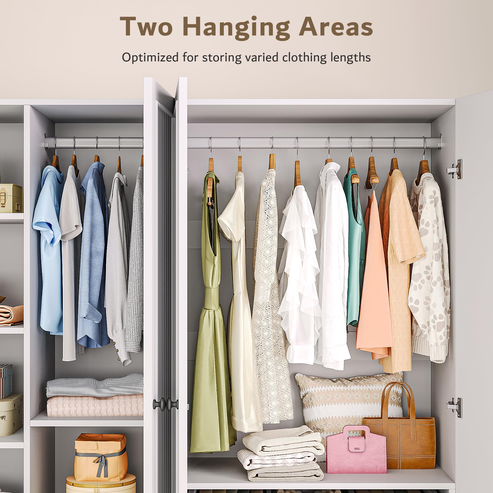 4-Door Wardrobe Closet with 2 Drawers and Adjustable Shelves