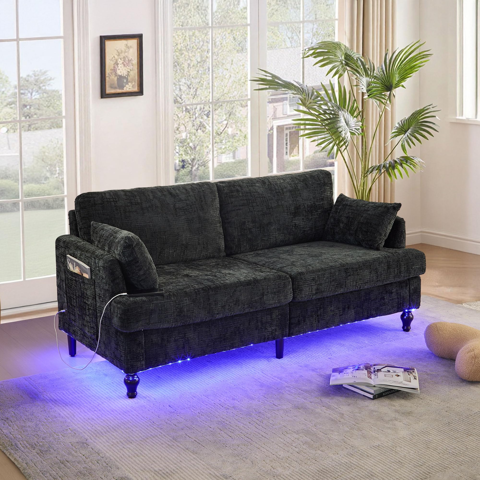 69" Mid-Century Modern Loveseat with USB & LED
