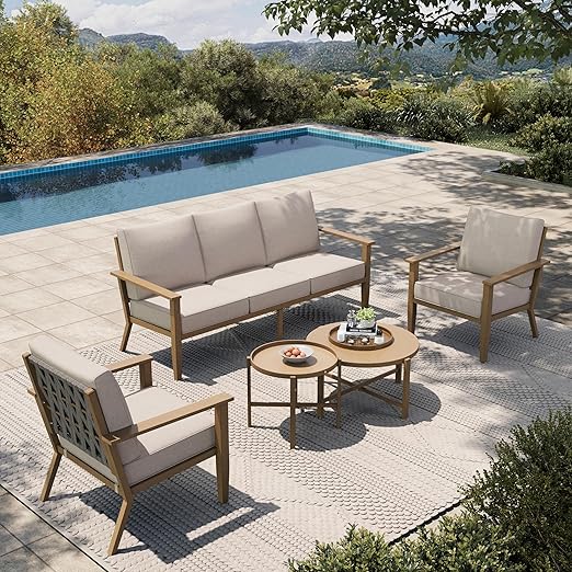 5-Piece Outdoor Patio Conversation Set with Swivel Chairs