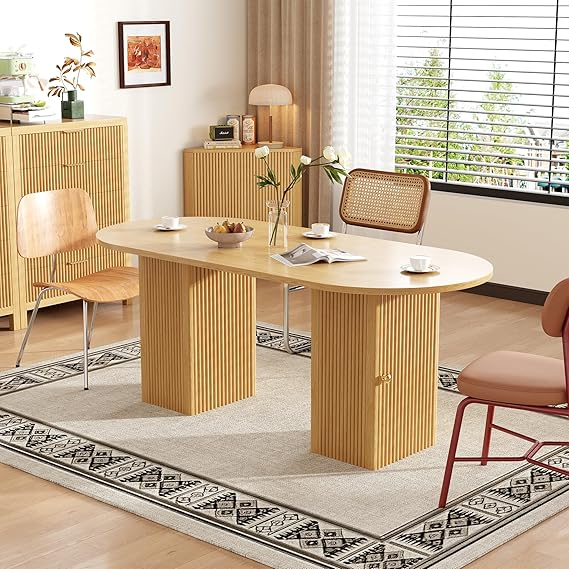 70.87 Inch Round Dining Table with Storage Shelf